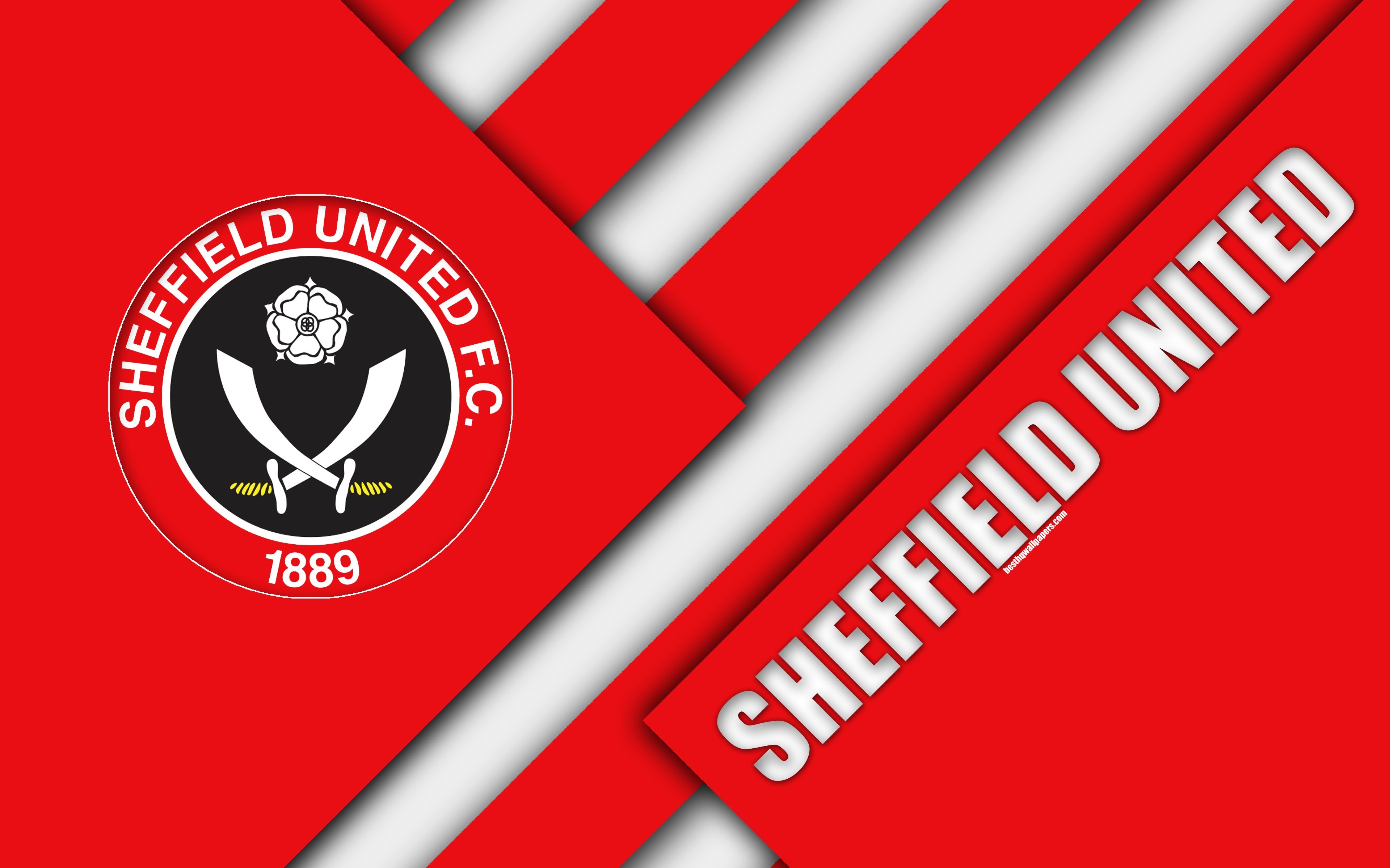 3840x2400 Download wallpaper Sheffield United FC, logo, 4k, red abstraction, Desktop