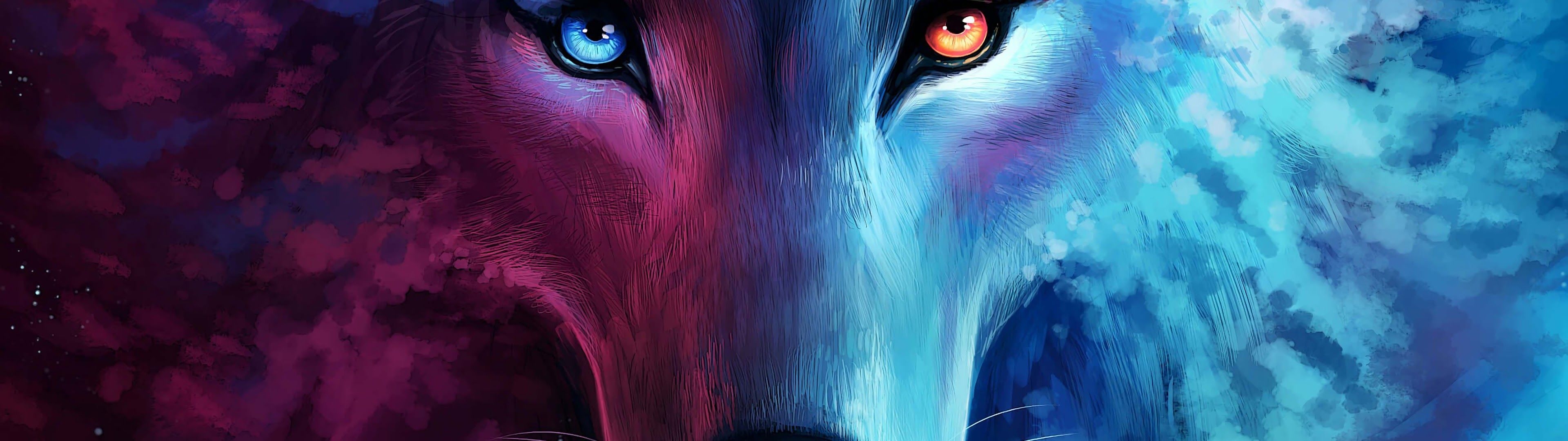 3840x1080 Wolf, Fantasy, Art, 4k, And Blue Wolf, Dual Screen