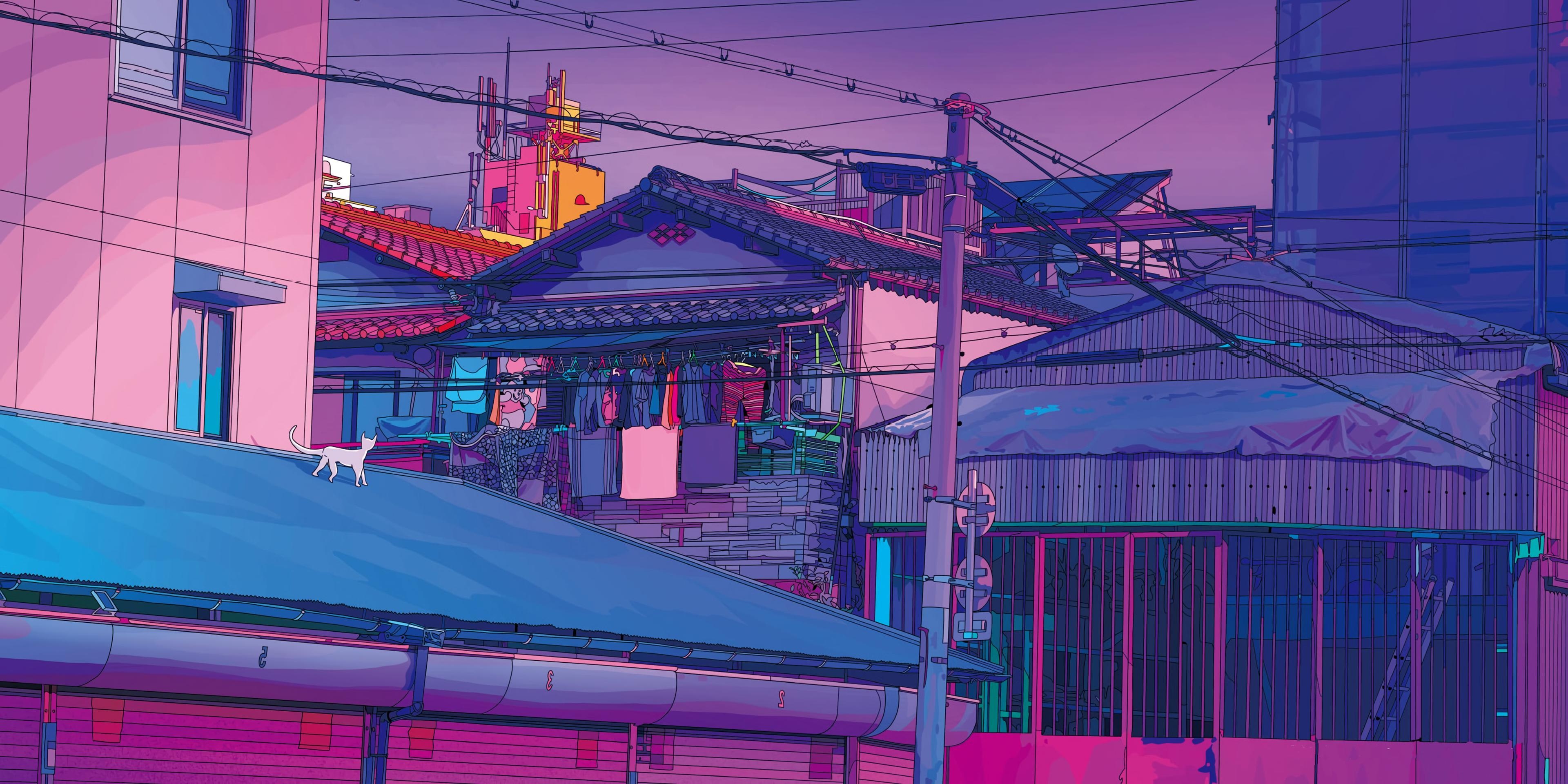 3840x1920 Aesthetic Tokyo 4K wallpaper, Dual Screen