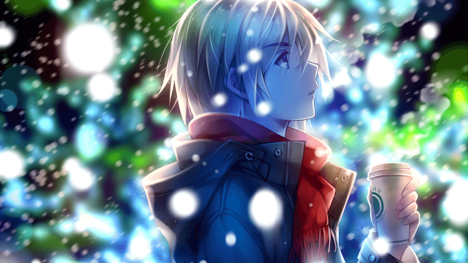 1600x900 Download  Anime Boy, Profile View, Red Scarf, Winter, Desktop