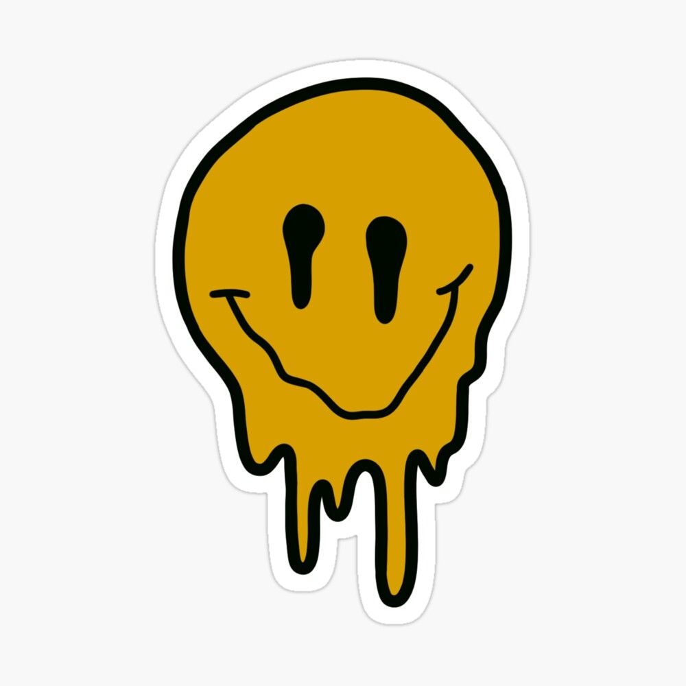 1000x1000 yellow drippy smiley face Sticker by zarapatel. Face stickers, Face stencils, Smiley face, Phone