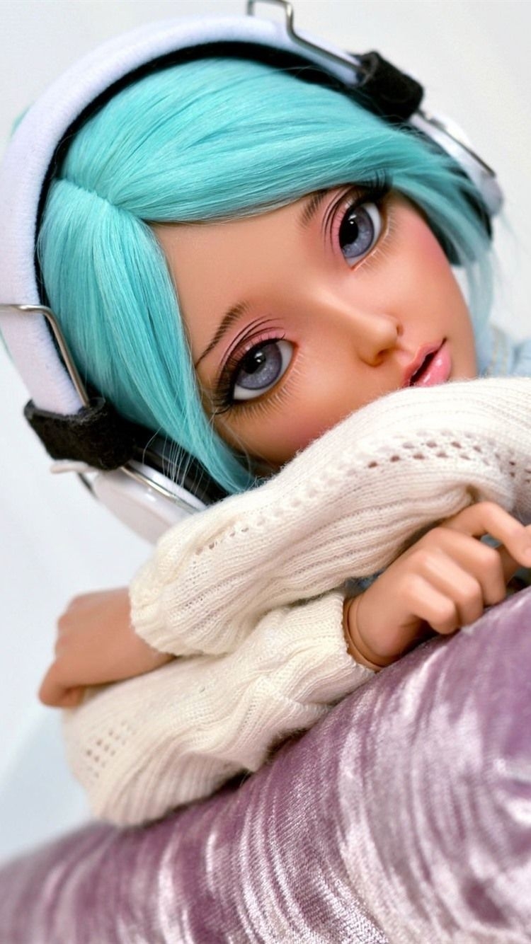 750x1340 Blue Hair Girl, Doll, Headphones  IPhone 8 7 6 6S, Phone