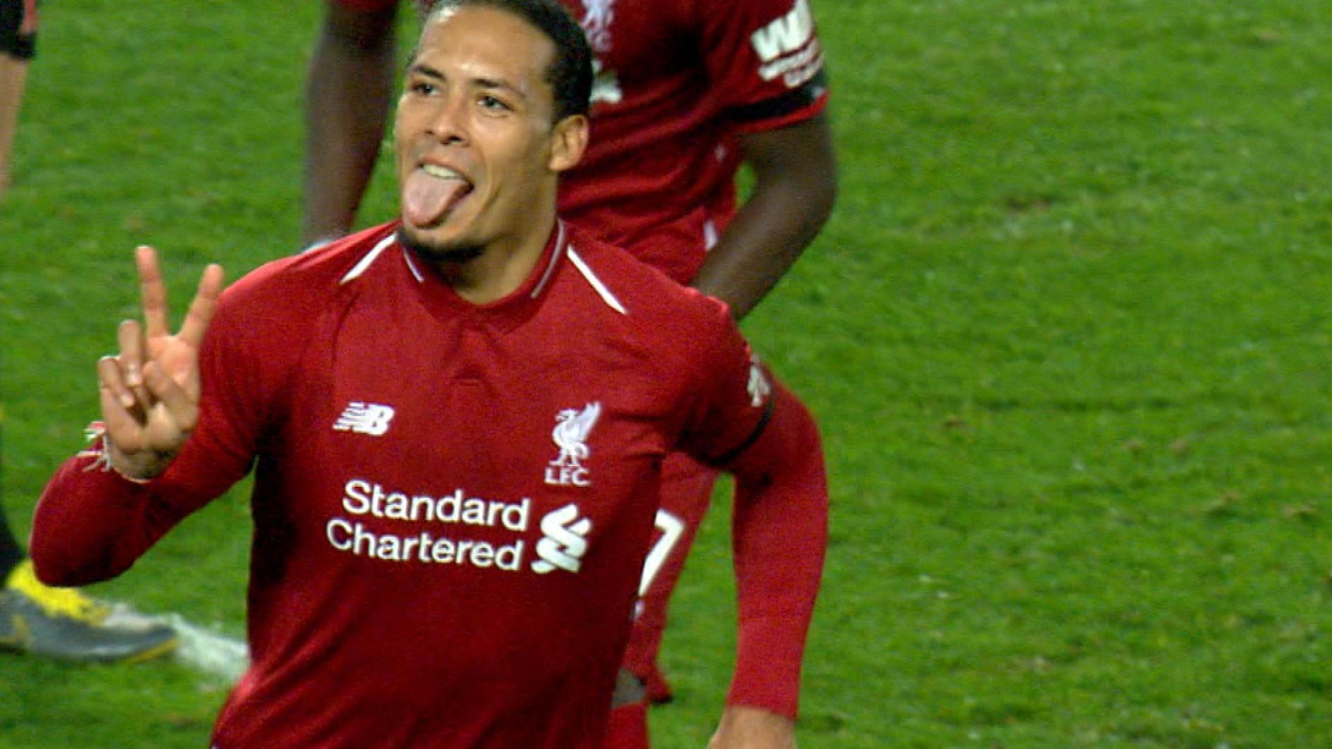 1920x1080 Liverpool's Virgil van Dijk scores his second v. Watford FC, Desktop