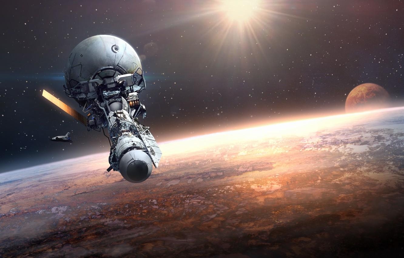 1340x850 Wallpaper space, fiction, planet, orbit, space station, Orbital, Desktop