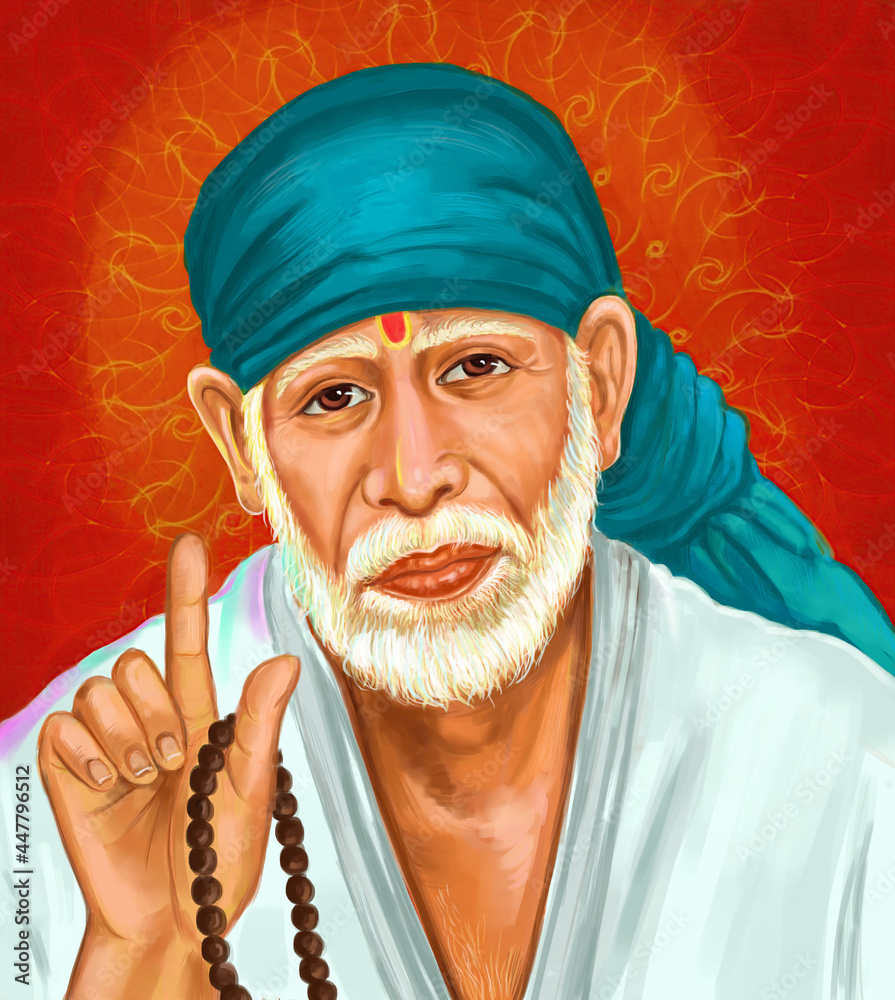 900x1000 Sai Baba of Shirdi wallpaper Hindu God Paiting for mandir temple Om Sai Ram Stock Illustration, Phone