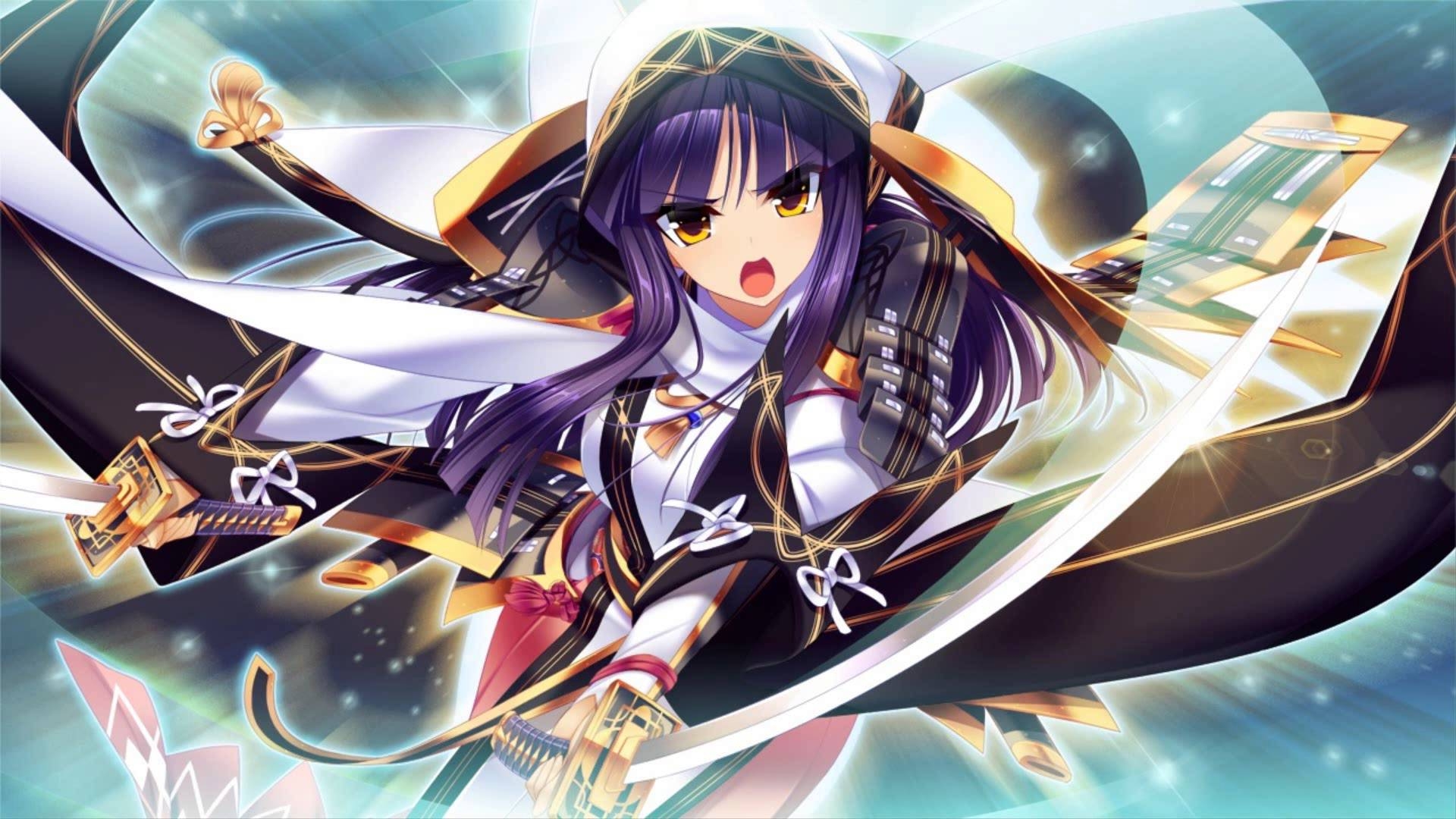 1920x1080 robe, assassin, long hair, yellow eyes, katana, sword, skirt, Desktop