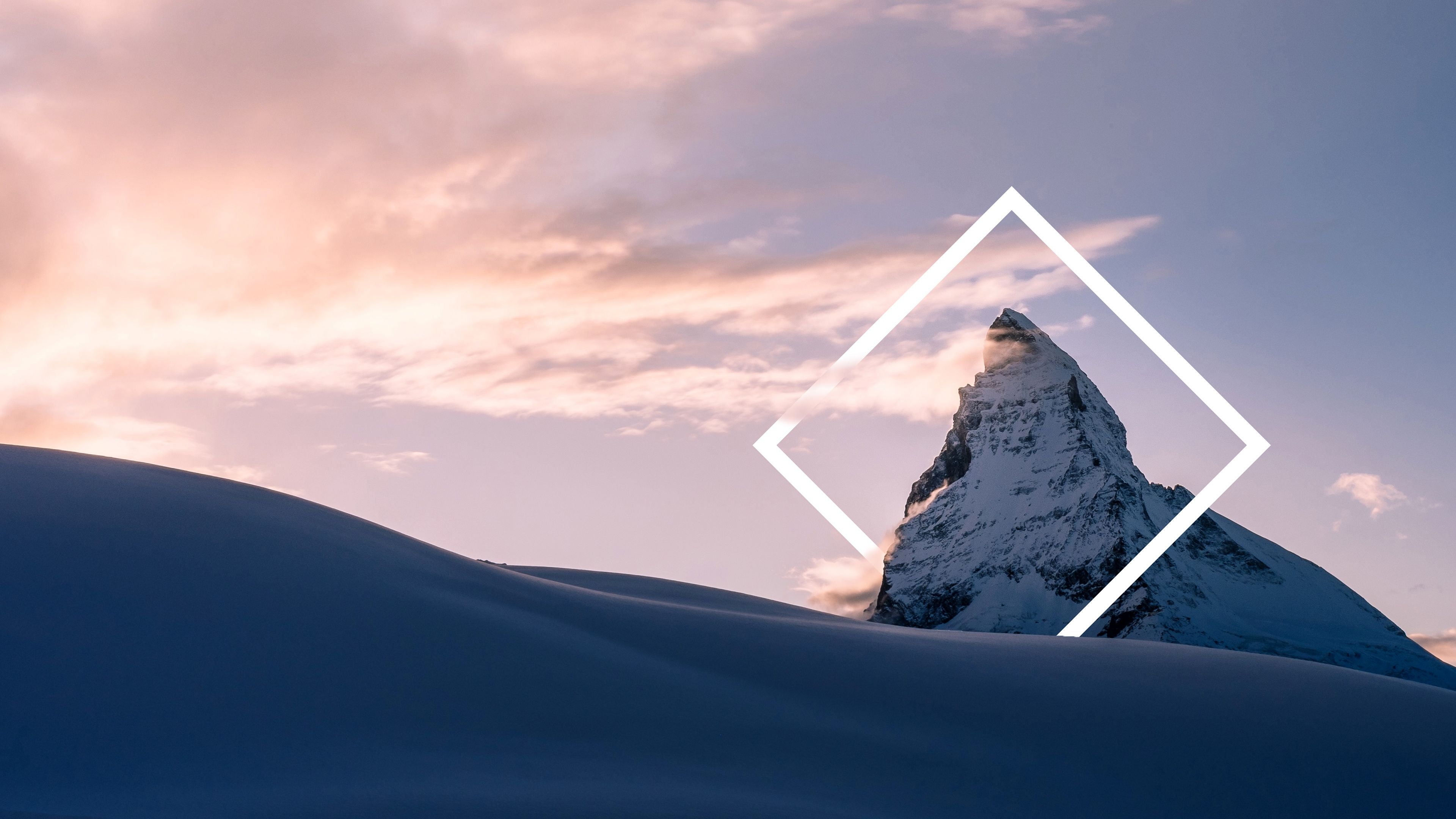 3840x2160 Wallpaper Peak, Geometric, Snow mountains, Winter, 4K, Nature, Desktop