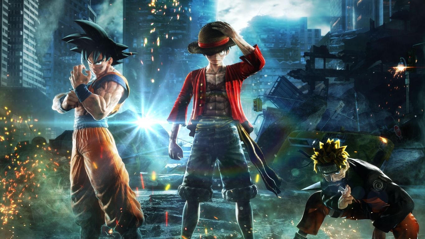 1370x770 Jump Force, Anime Video Game, Goku, Monkey D Force, Desktop