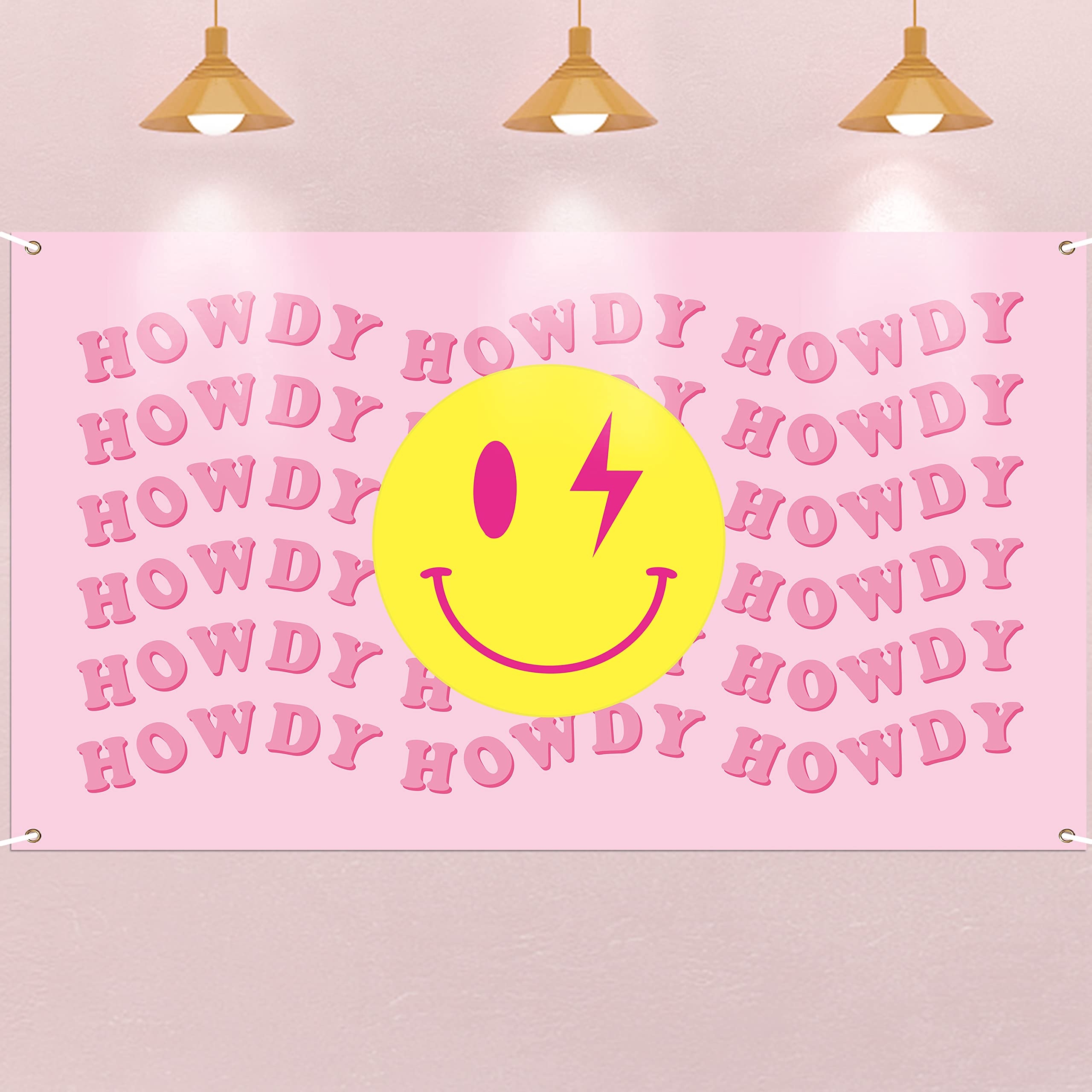 2560x2560 Y1tvei Preppy Cowgirl Room Decor Party Banner Aesthetic Pink Howdy Happy Face Tapestry Backdrop Modern Preppy Photography Background for Teen Girls Bedroom College Dorm Wall Hanging Props Photo Booth, Phone