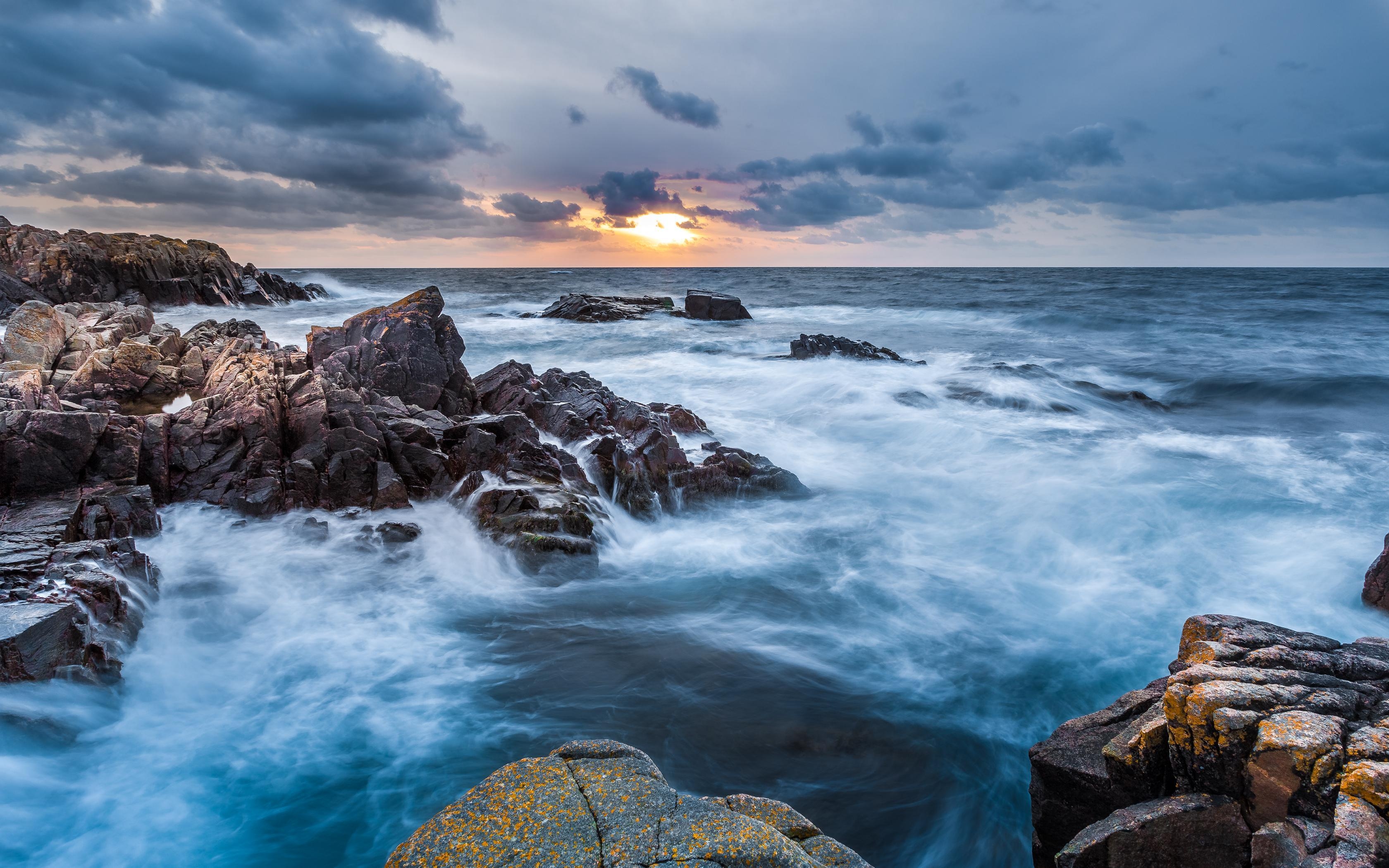 3360x2100 Picture Sweden Sea Crag Nature Horizon, Desktop