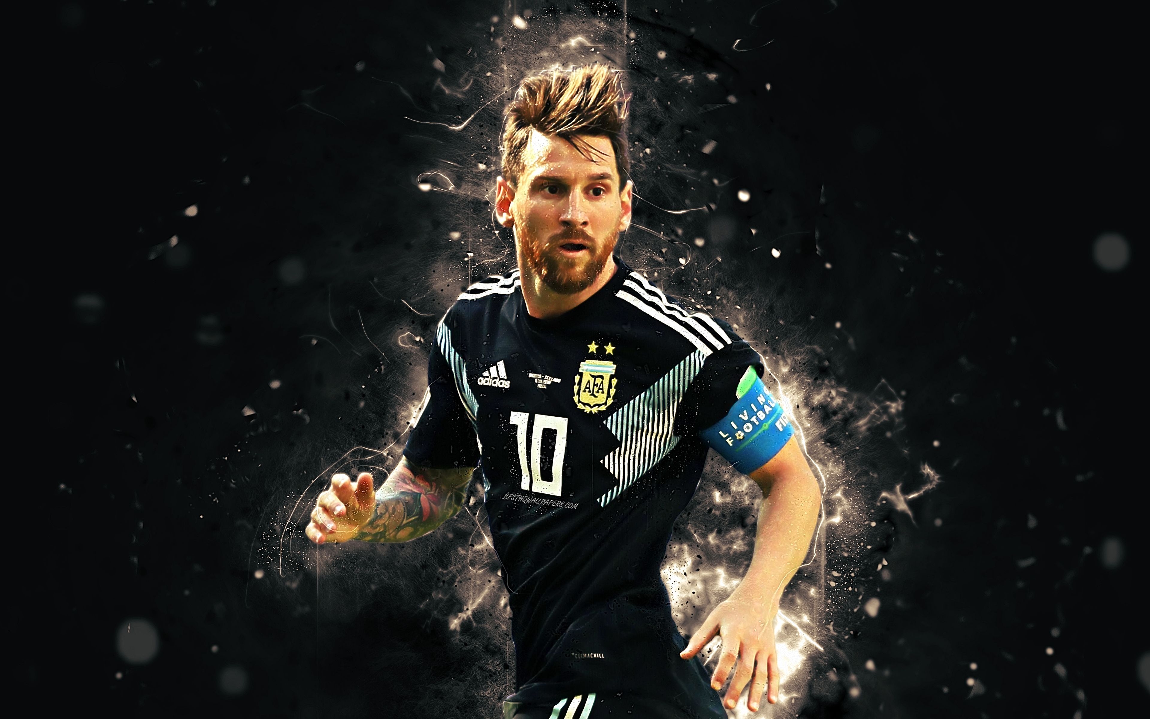 3840x2400 Download wallpaper Lionel Messi, 4k, black uniform, football, Desktop