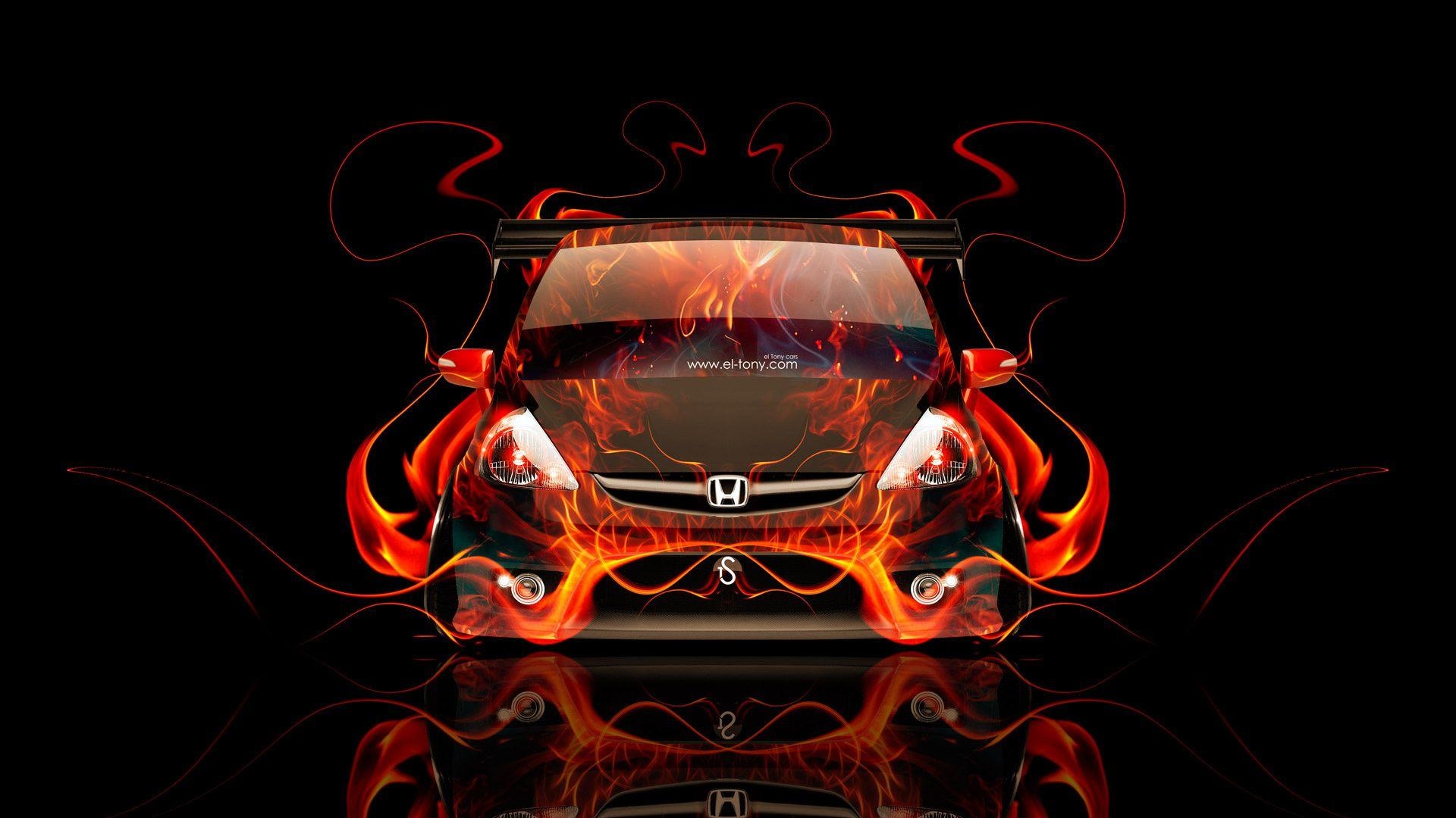 1920x1080 Wallpaper. Cars. Tony Kokhan, Honda, Fit, fire, car, Desktop