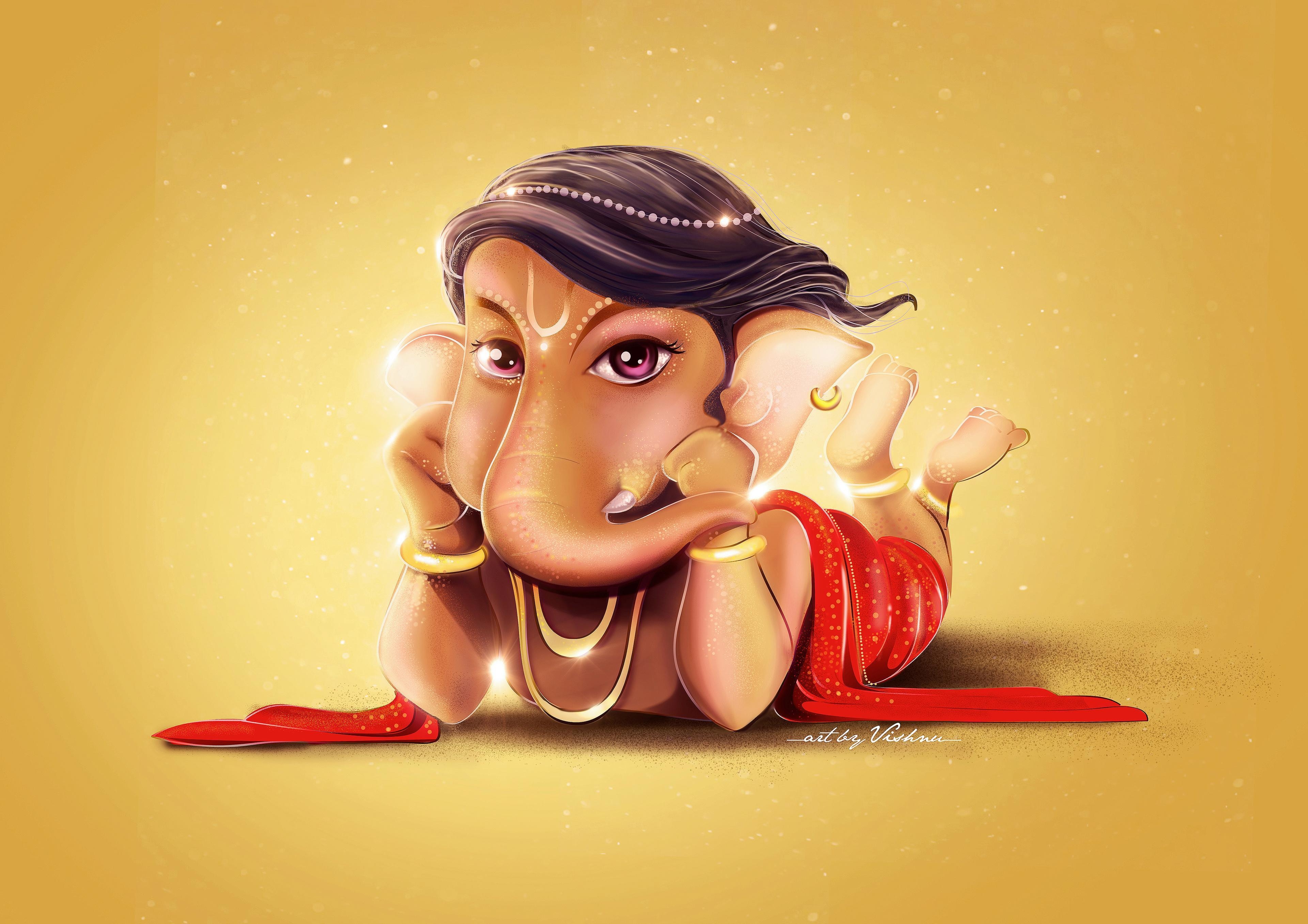 3840x2720 Wallpaper Lord Ganesha, Cute, Digital art, HD, 4K, Creative, Desktop