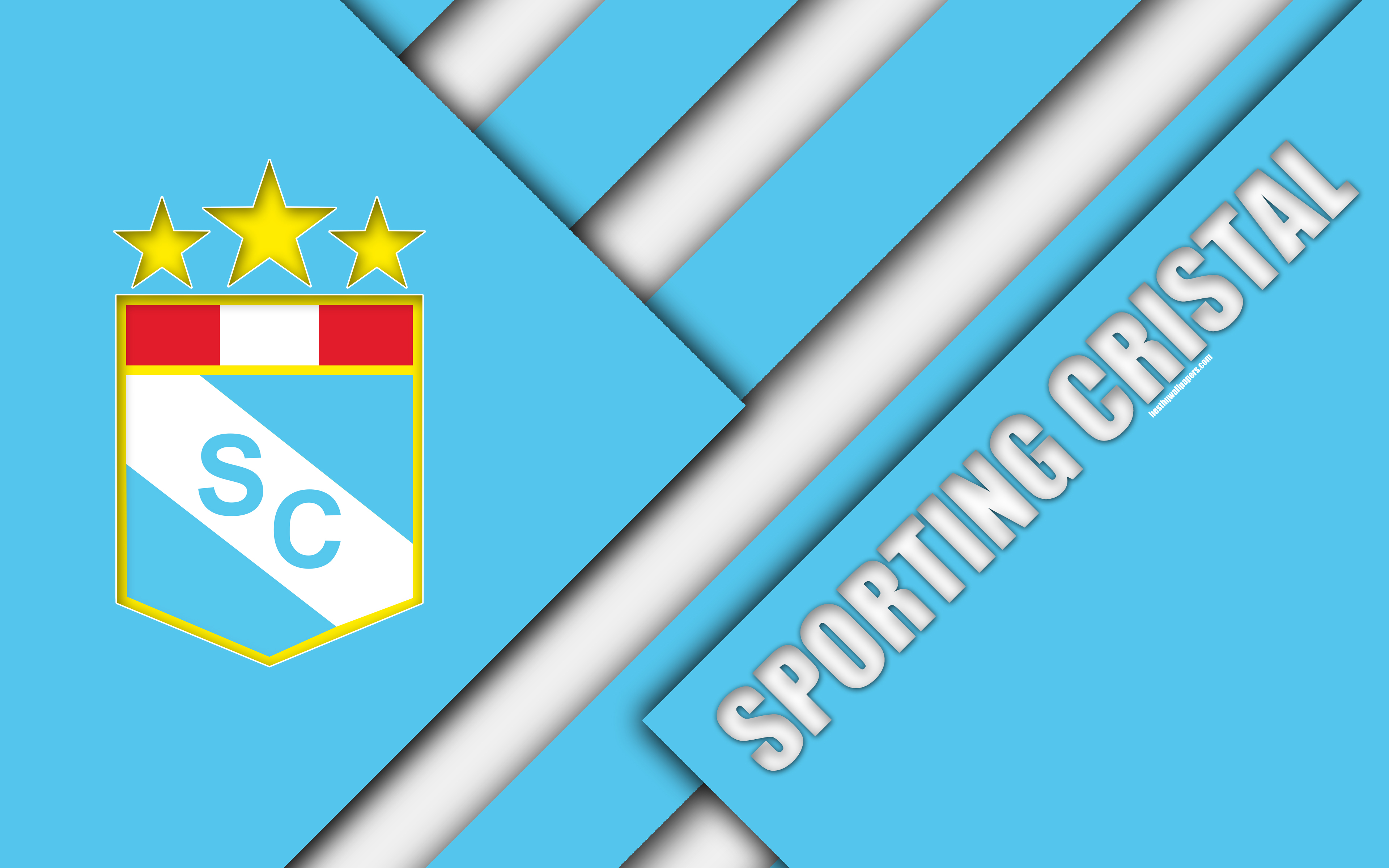 3840x2400 Download wallpaper Sporting Cristal FC, 4k, logo, white blue, Desktop