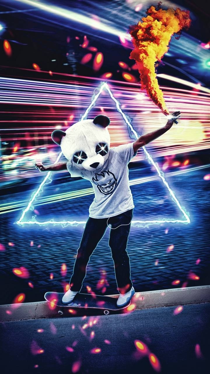 720x1280 Panda Neon Skate wallpaper, Phone