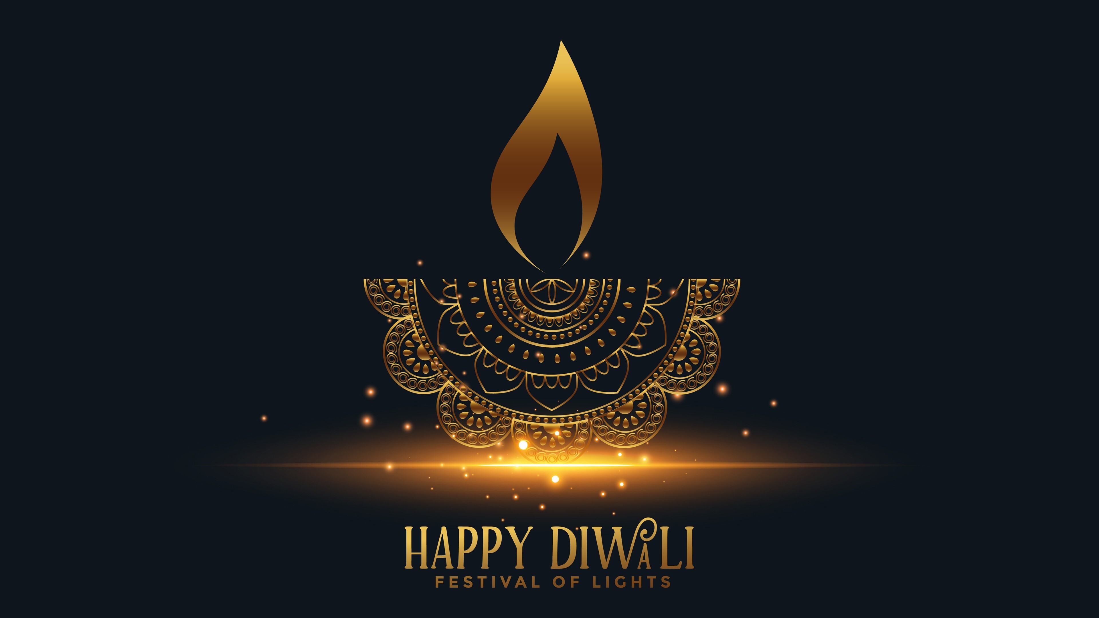 3840x2160 Happy Diwali Golden Lamp 4K Wallpaper, Desktop