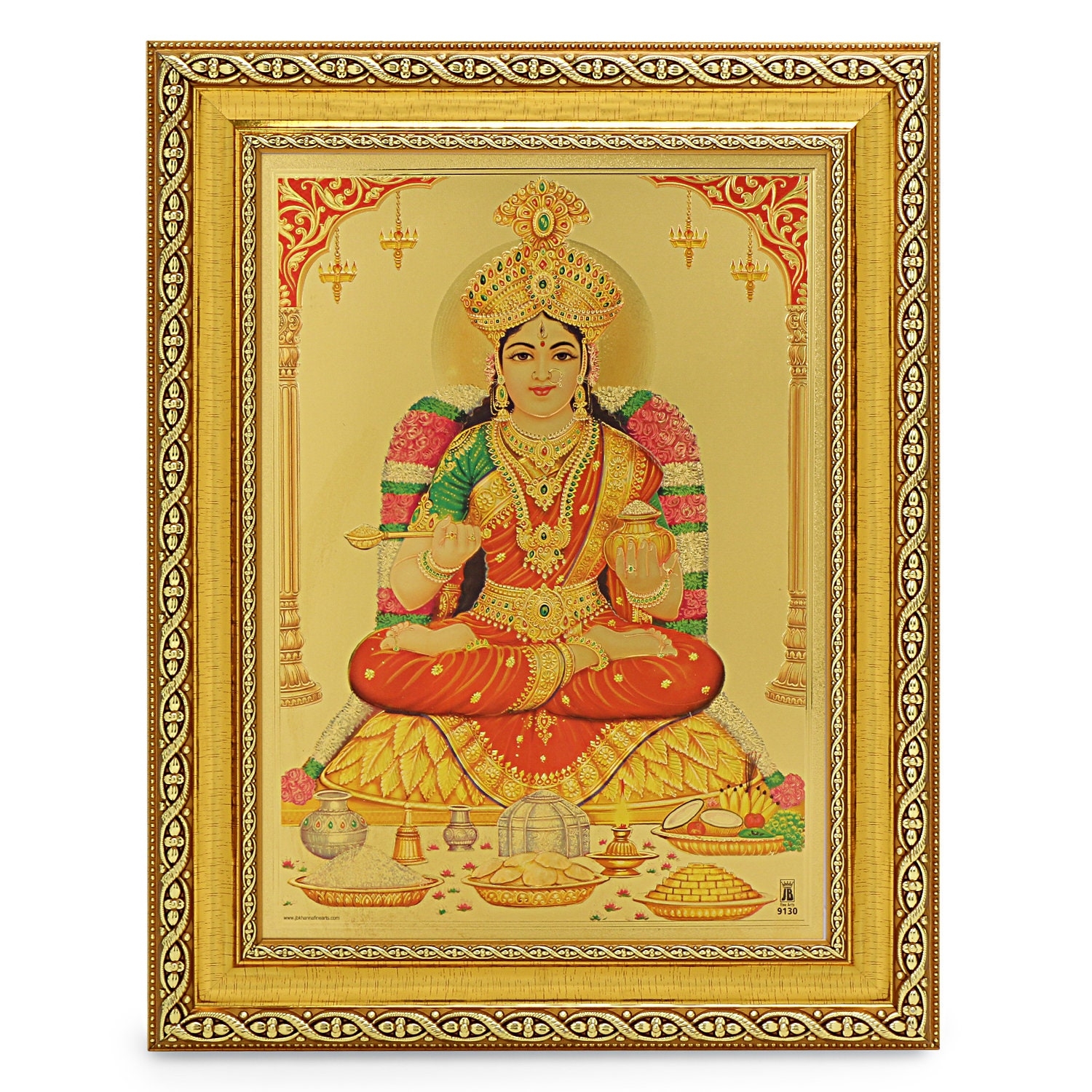 1500x1500 Maa Annapurna Devi Beautiful Golden Foil Photo in Golden Frame, Phone