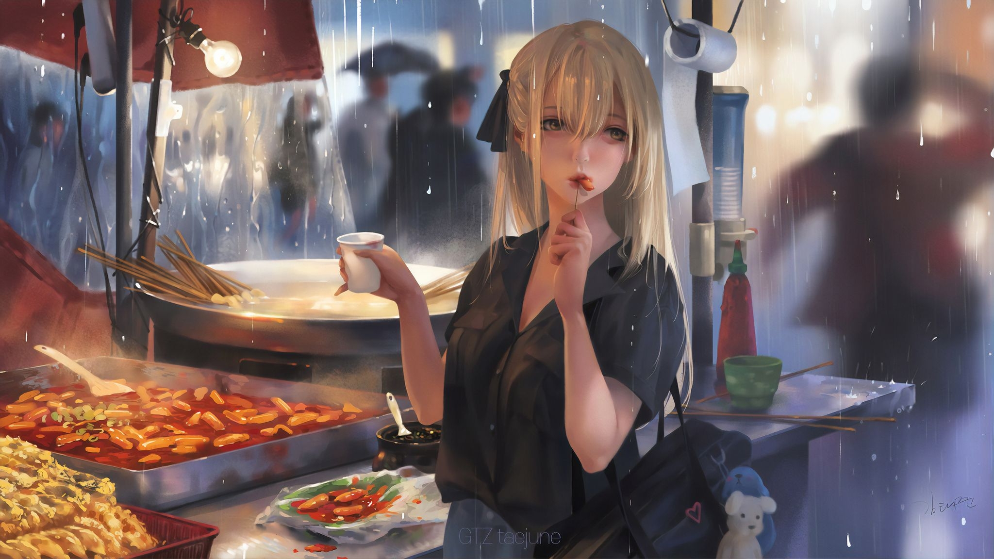 2050x1160 Anime Girl Eating Street Food 4k  Resolution HD, Desktop