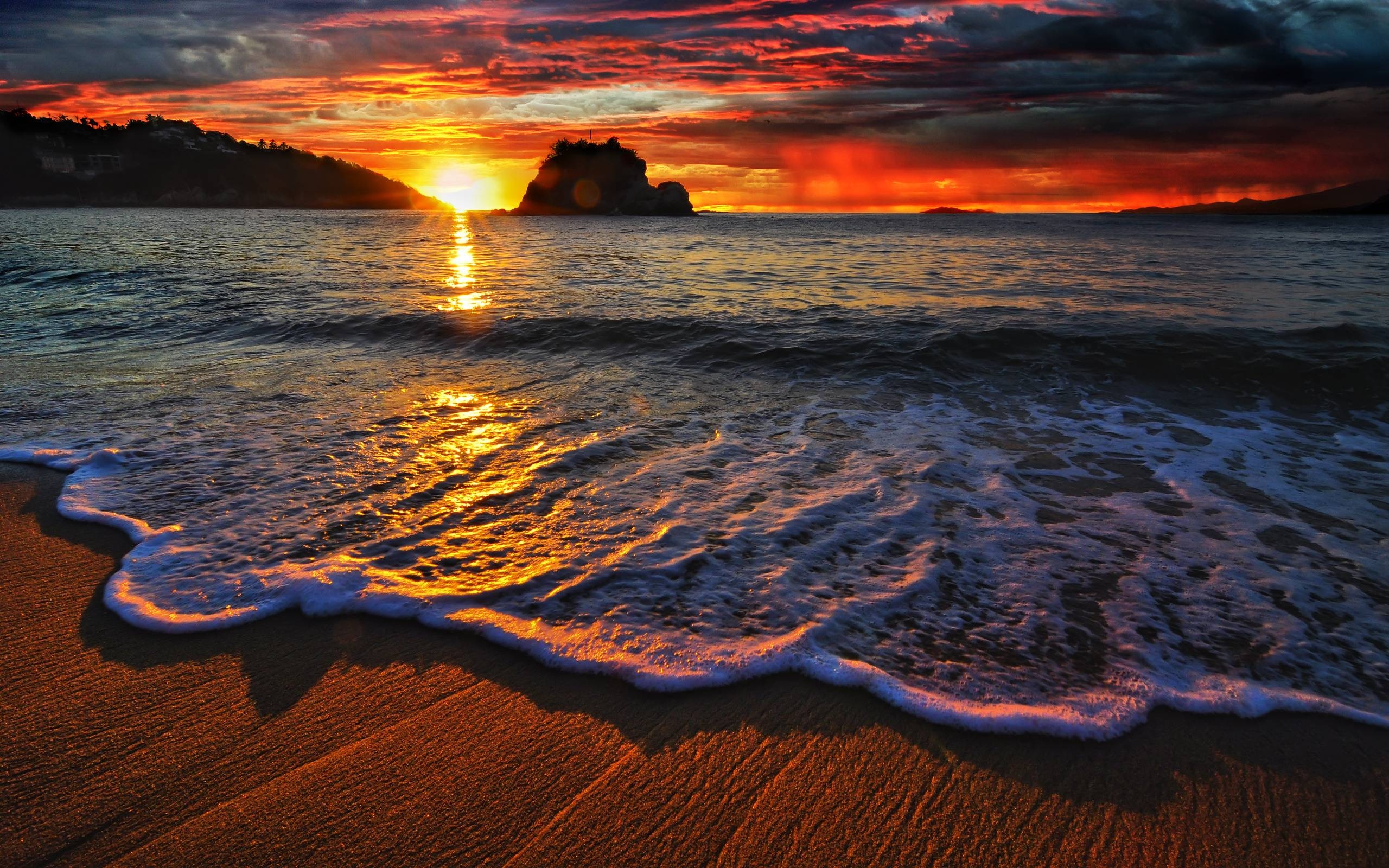 2560x1600 Orange Sunrise Beach HD Wallpaper PX Wallpaper Beach, Desktop