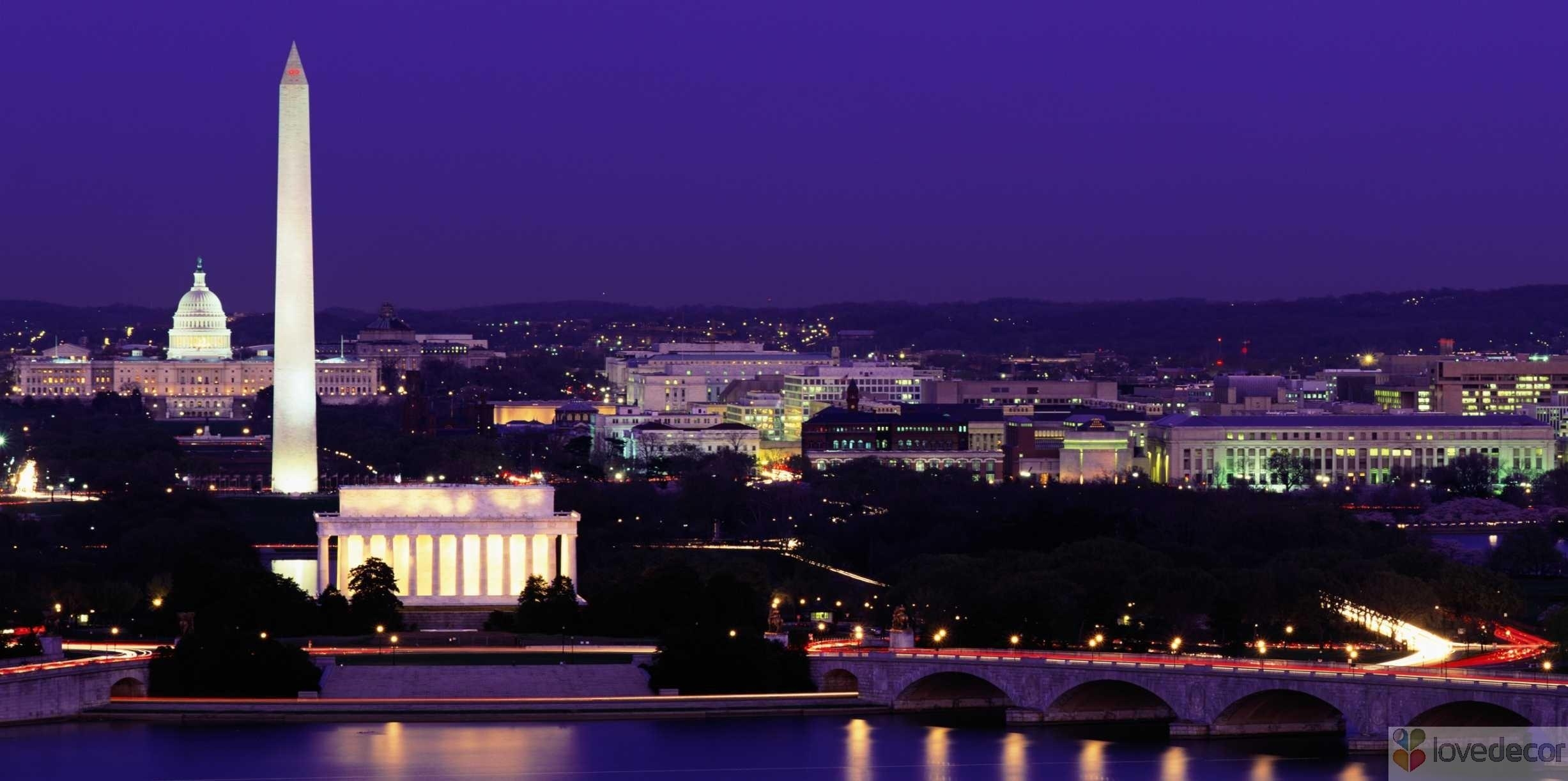 2460x1230 Washington DC Skyline Wallpaper, Dual Screen