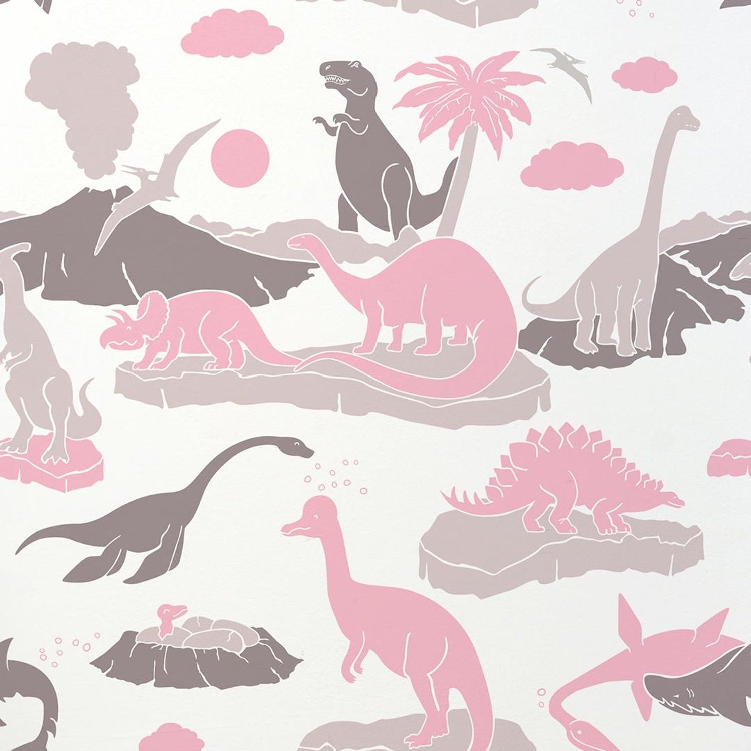 1500x1500 Pangaea Designer Dinosaur Wallpaper in Blush 'Pink, Warm Grey and Brown', Phone