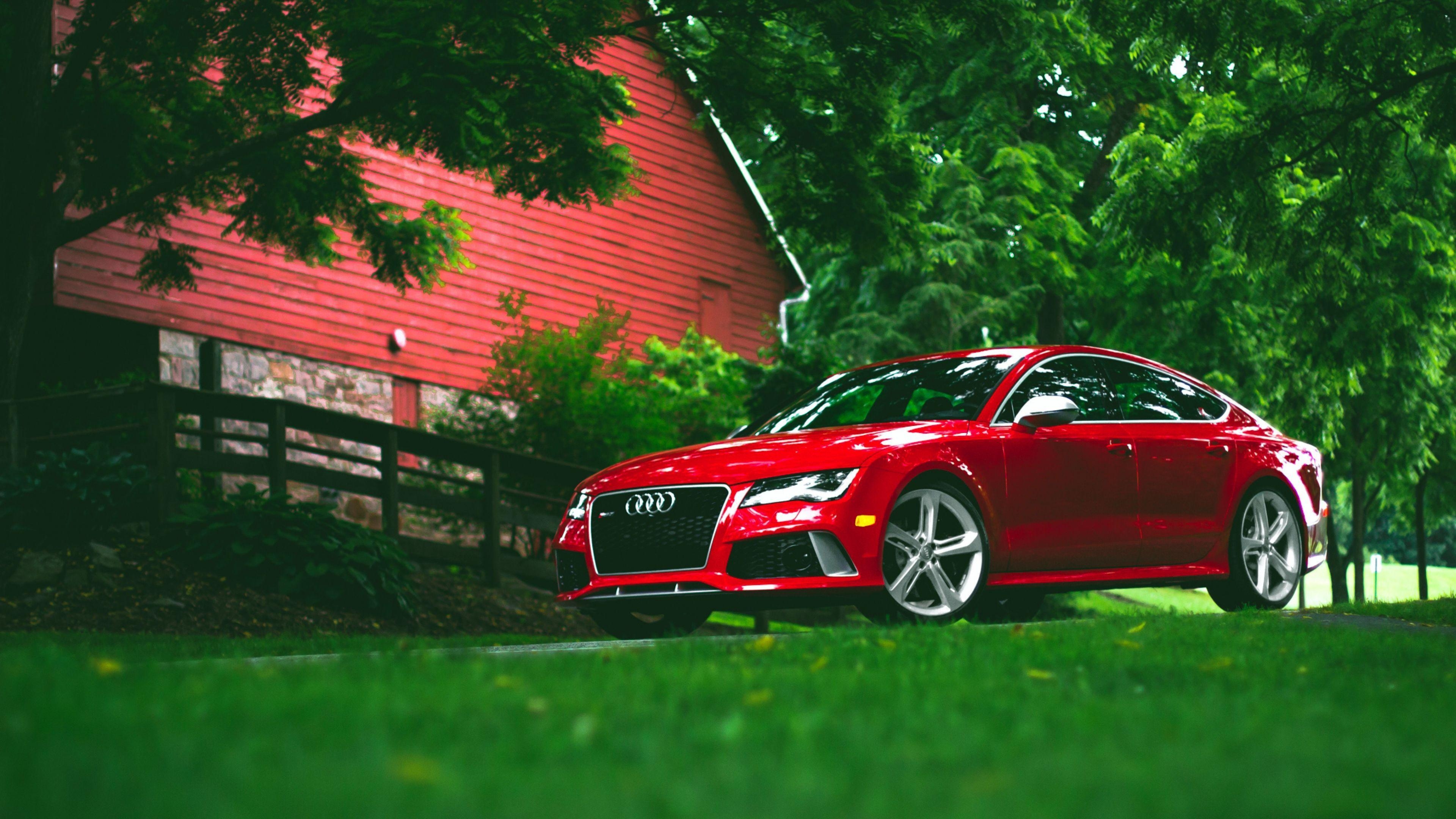 3840x2160 Download Wallpaper  Audi, Rs Red, Grass, Side view 4K, Desktop