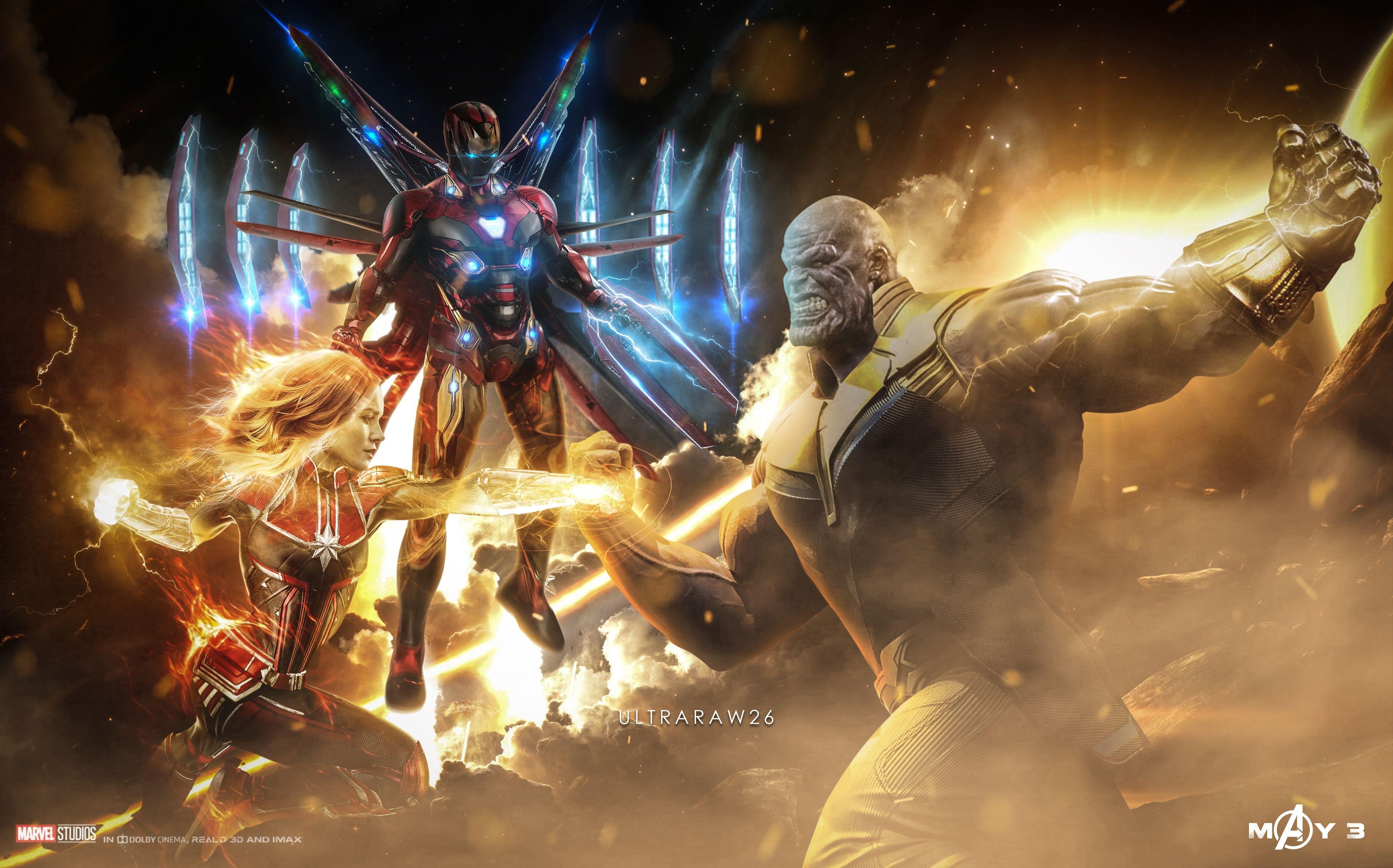 3840x2400 Captain Marvel Thanos Iron Man 4k Artwork Thanos Wallpaper, Desktop