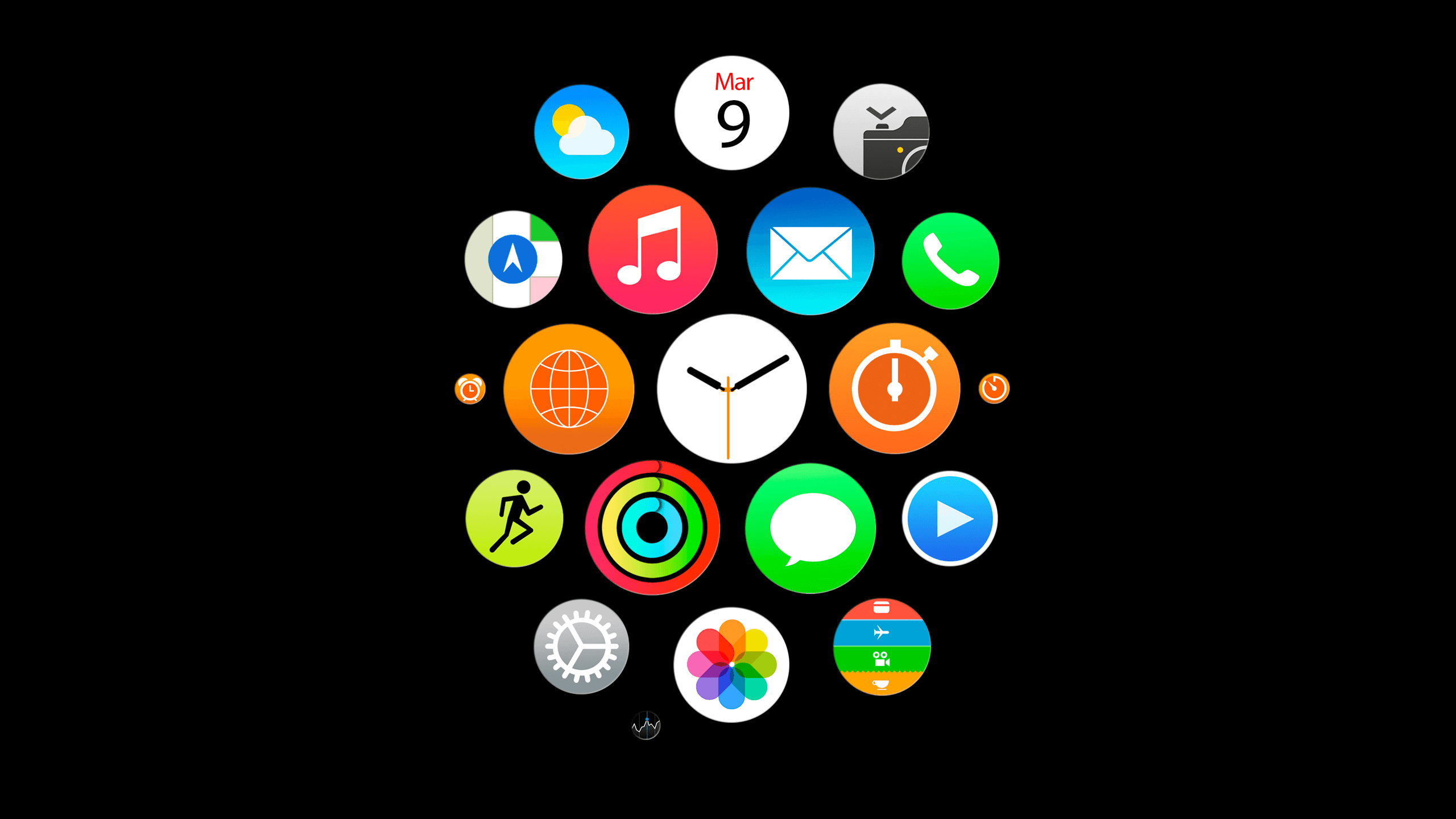 2560x1440 Apple Watch app icons wallpaper for iPhone, iPad, and desktop, Desktop