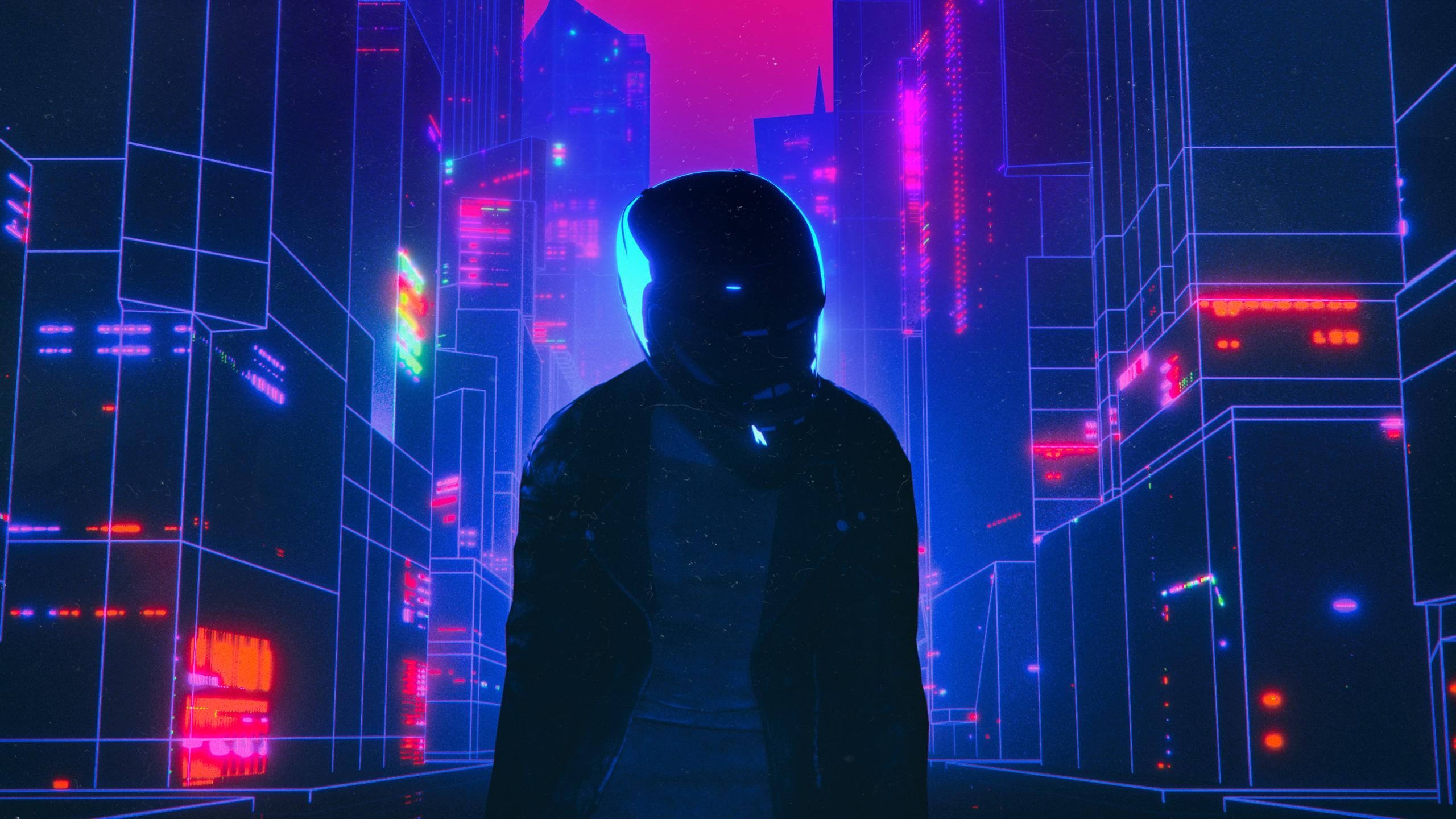 2560x1440 Biker Retrowave, HD Artist, 4k Wallpaper, Image, Background, Desktop