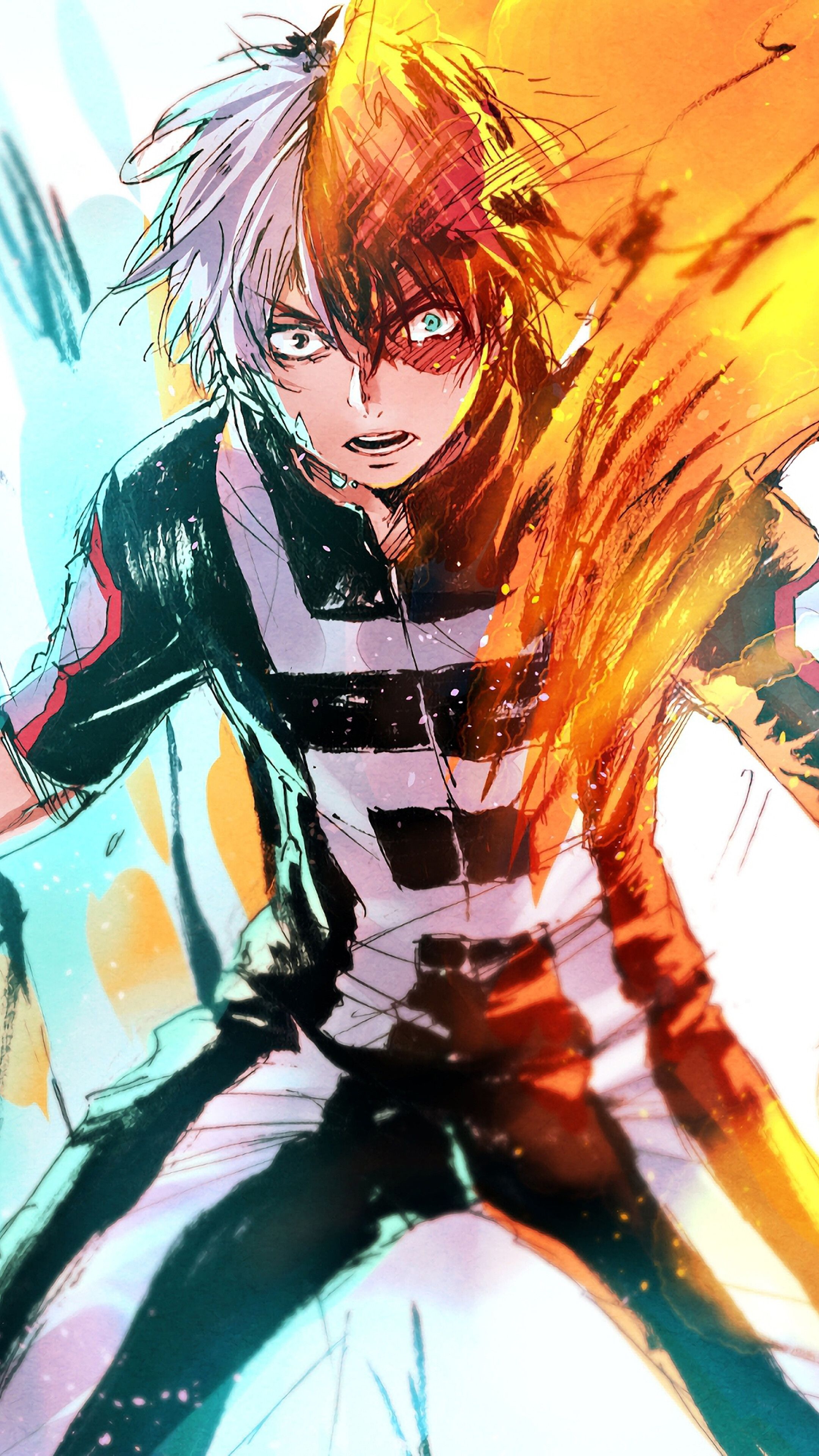 2160x3840 Shoto Todoroki, Fire, Ice, My Hero Academia, 4K iPhone 7, Phone