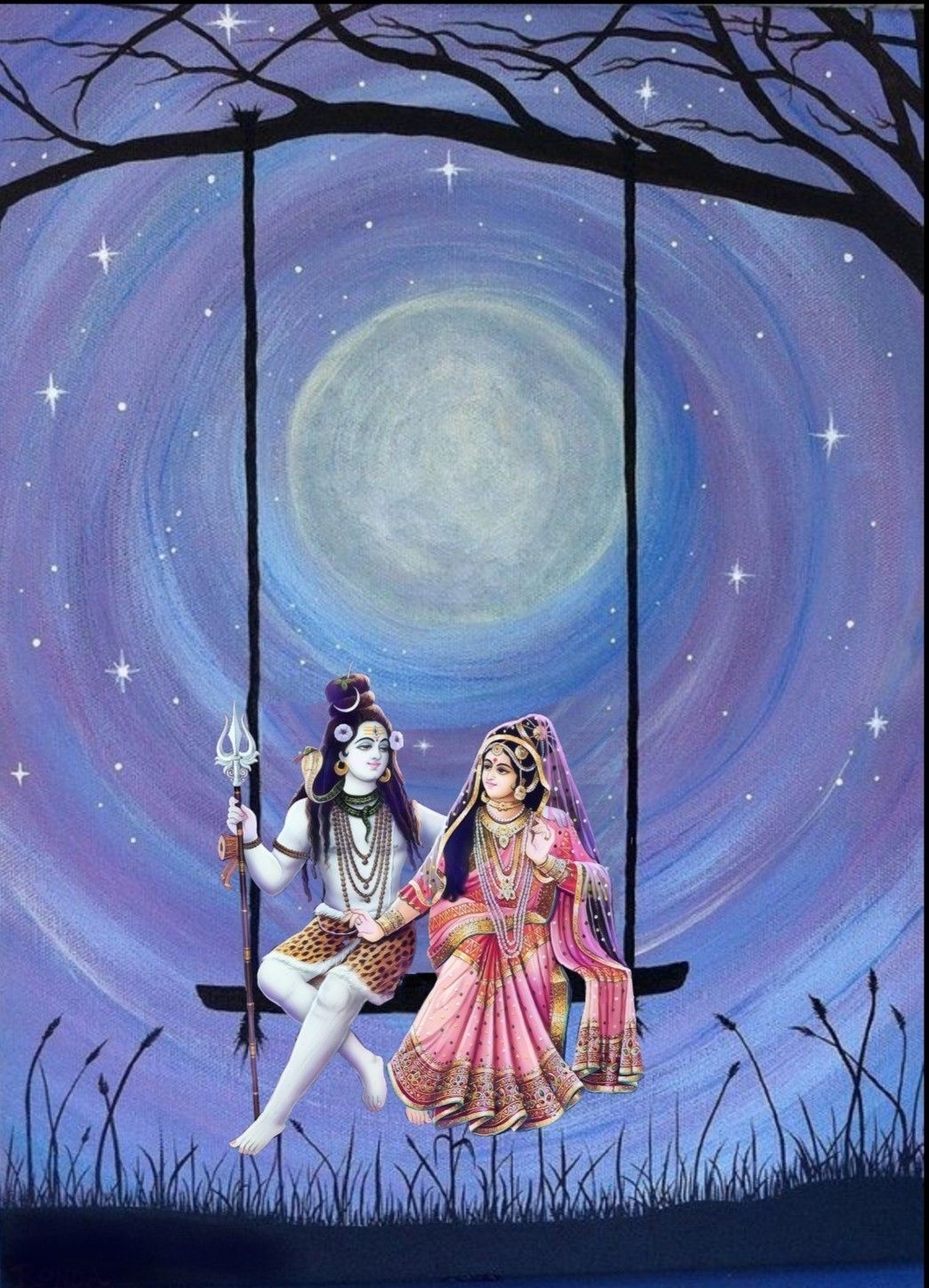 1050x1450 Lord Shiva and Parvati having a swing in creative art painting. Lord shiva painting, Shiva parvati image, Lord shiva, Phone