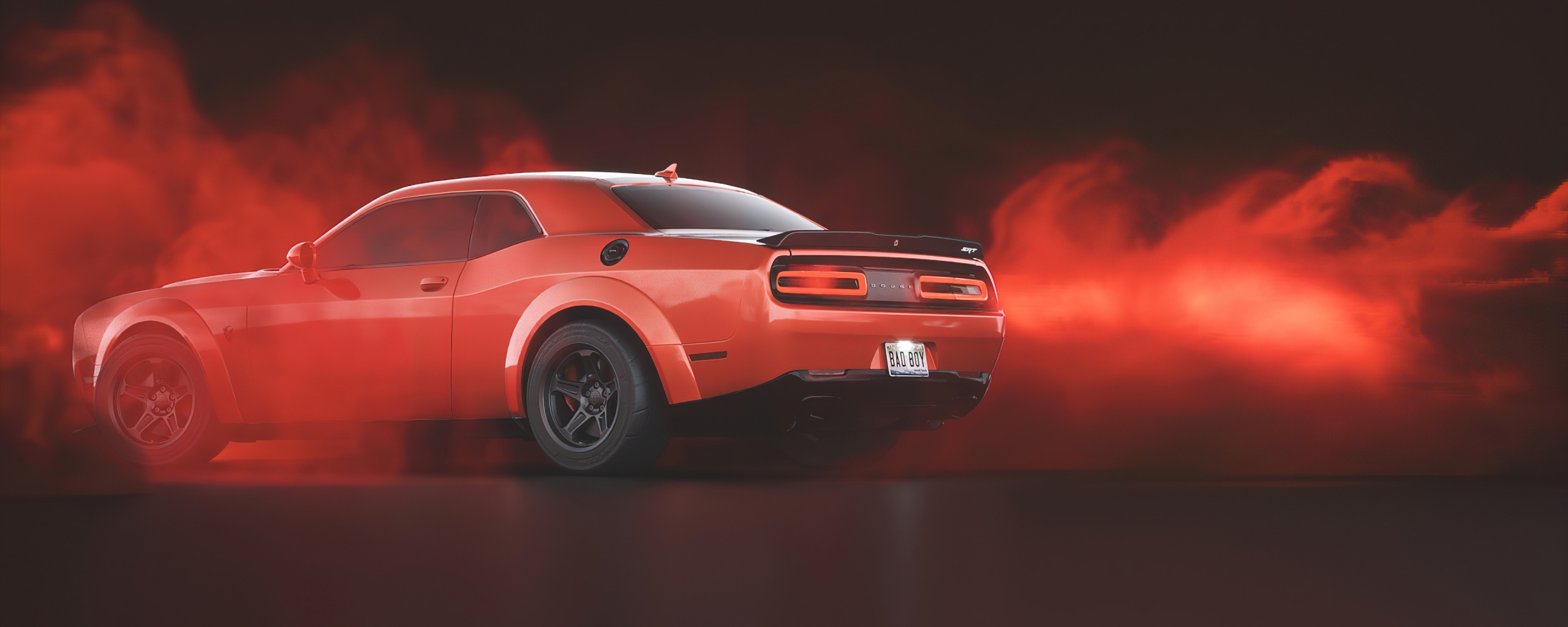 2560x1030 Wallpaper 4k Red Dodge Challenger Demon SRT Rear Wallpaper, Dual Screen