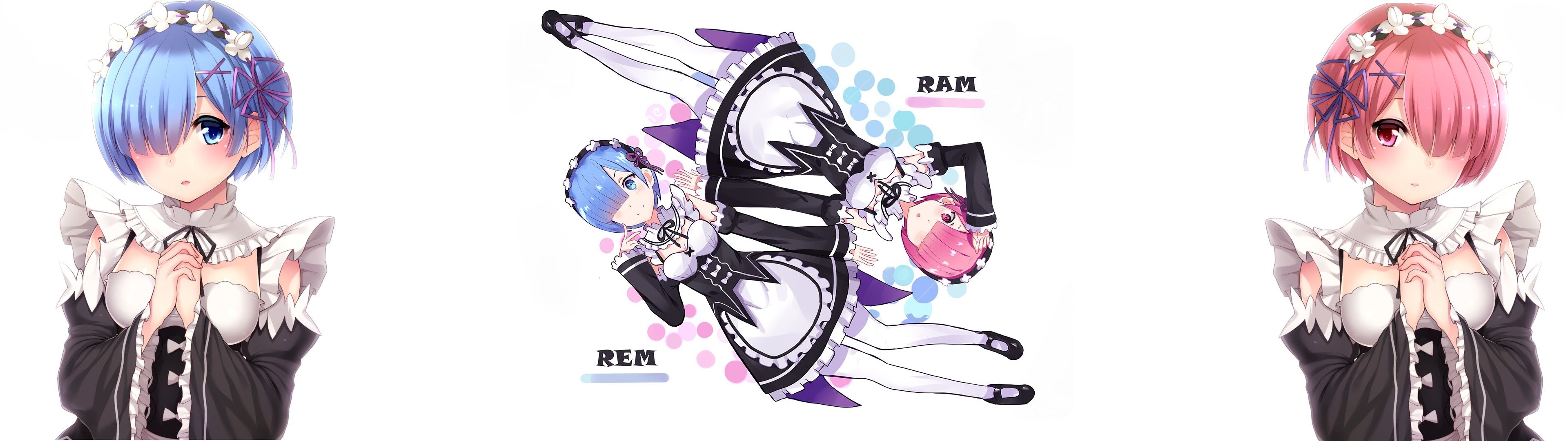 3840x1080 Re: Zero Kara Hajimeru Isekai Seikatsu, Rem (Re: Zero), Ram (Re, Dual Screen