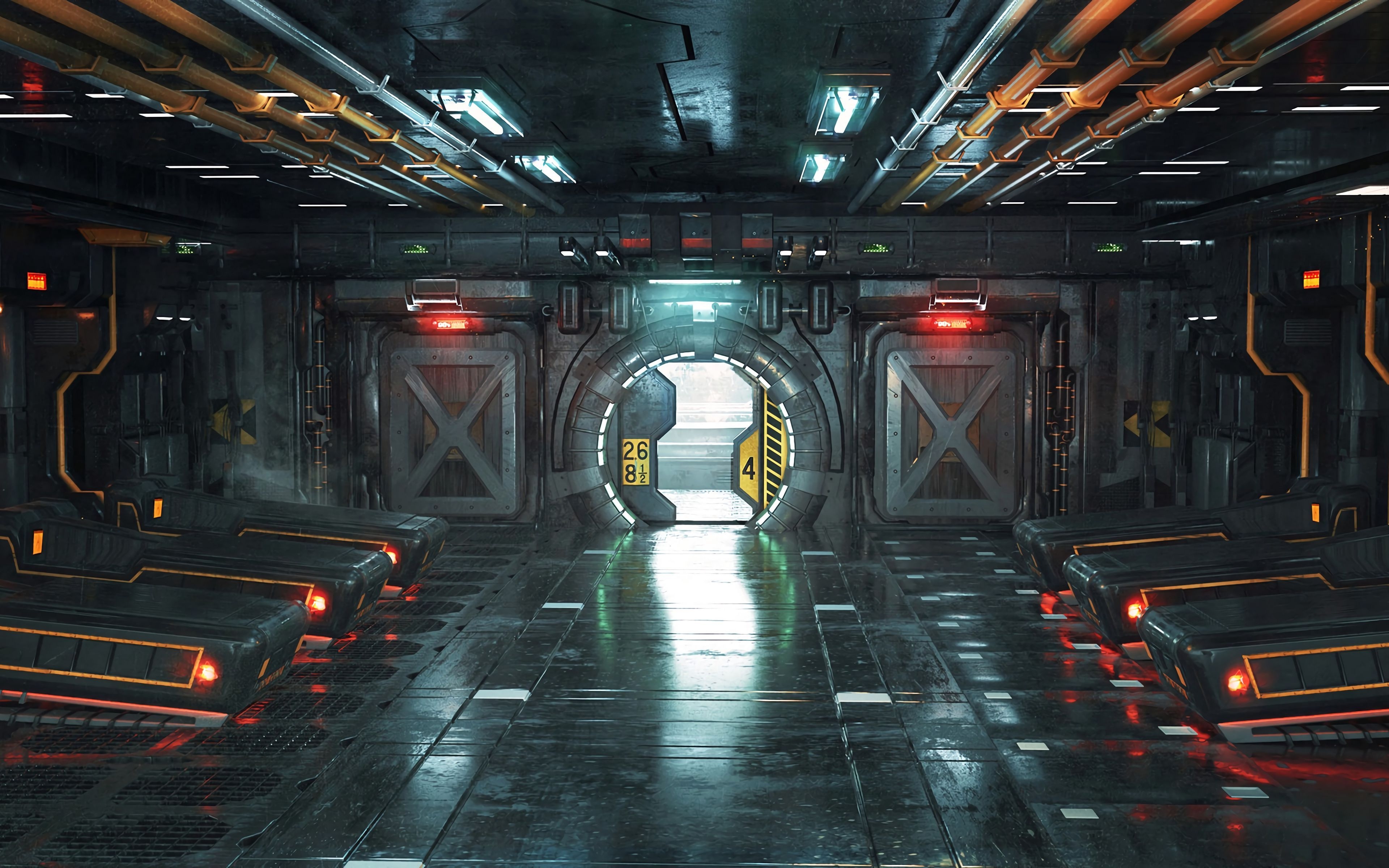 3840x2400 Download Wallpaper  Corridor, Door, Sci Fi, Art 4k Ultra HD 16:10 HD Background, Desktop