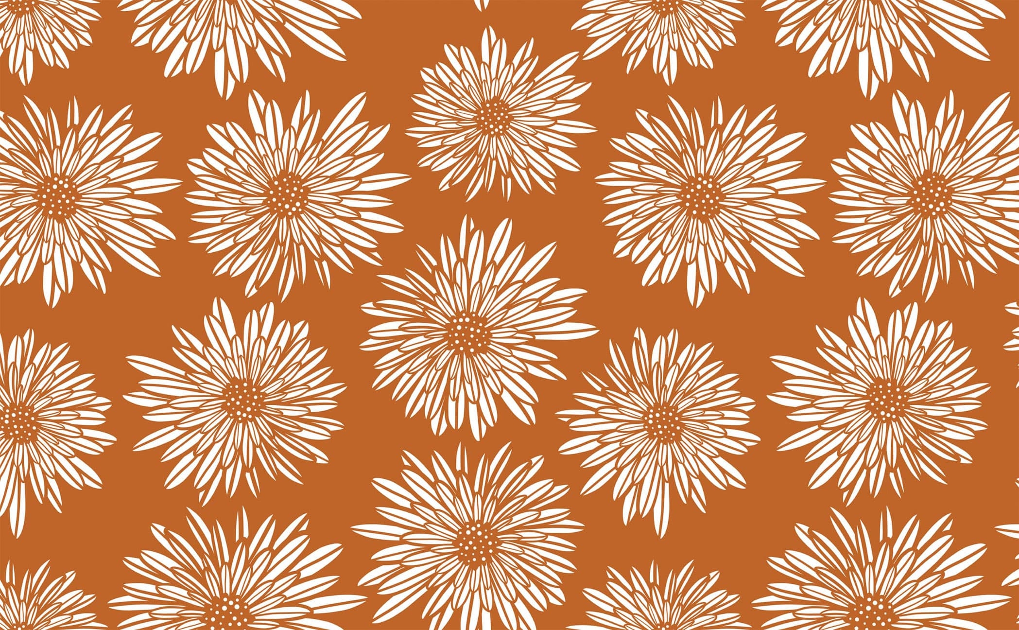 2100x1300 White daisy flower sketch terracotta Pattern Wallpaper for Walls, Desktop