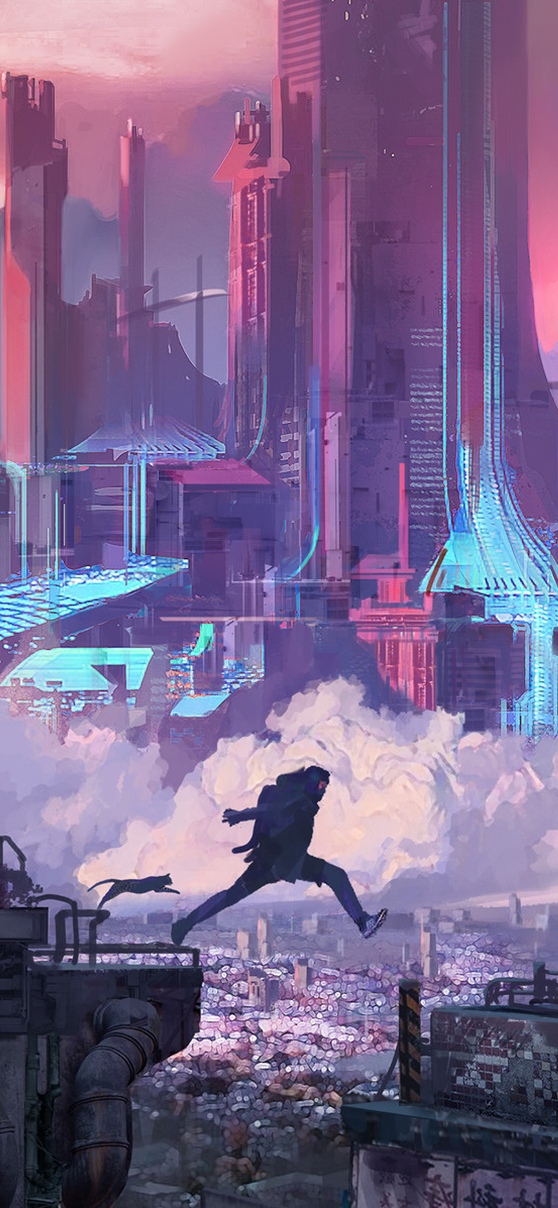 1130x2440 Art Anime Future Run Jump Wallpaper, Phone