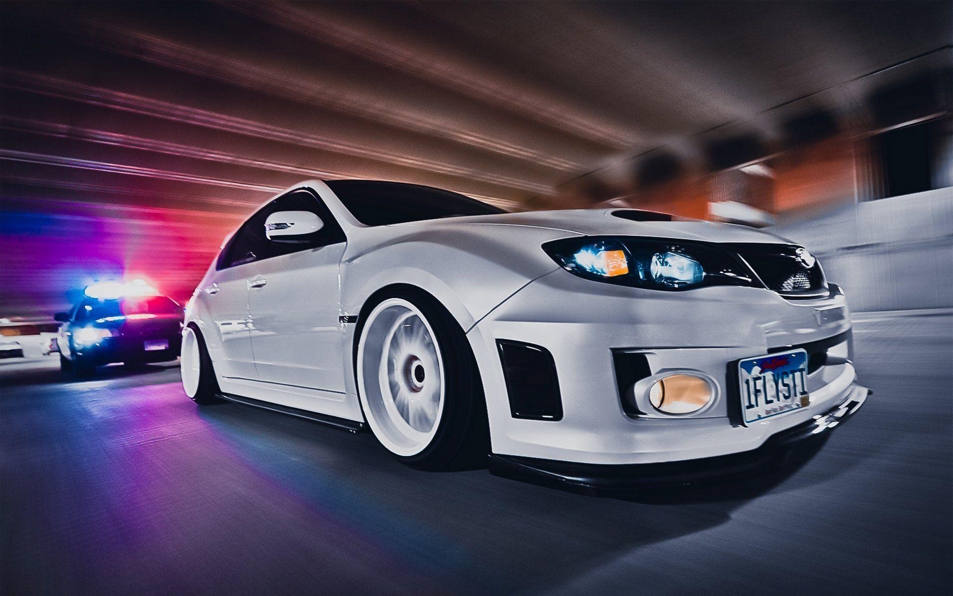 1920x1200 car wallpaper subaru impreza wrxsti white in cops speed, Desktop