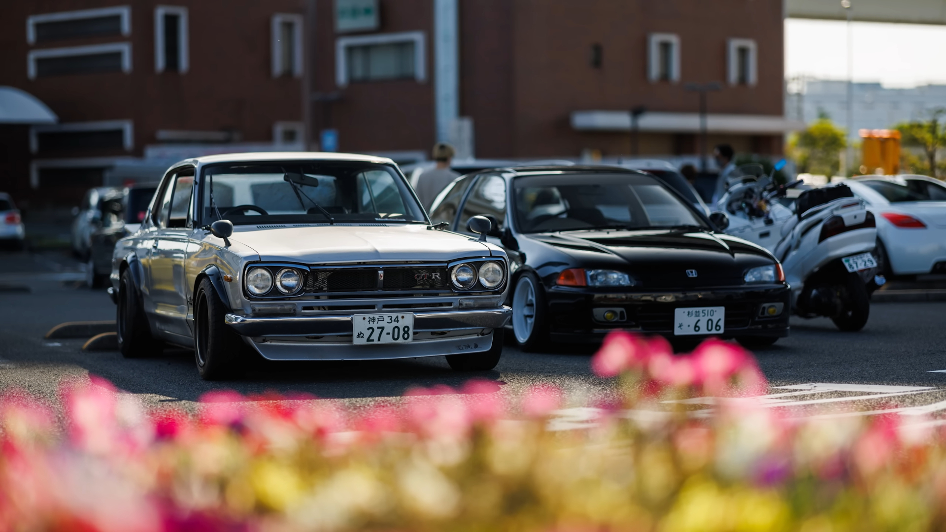 1920x1080 Wallpaper, Daikoku, Japanese cars, sports car, classic car, Nissan Skyline C gray cars, black cars, Honda Civic, silver cars, flowers, Larry Chen, Desktop