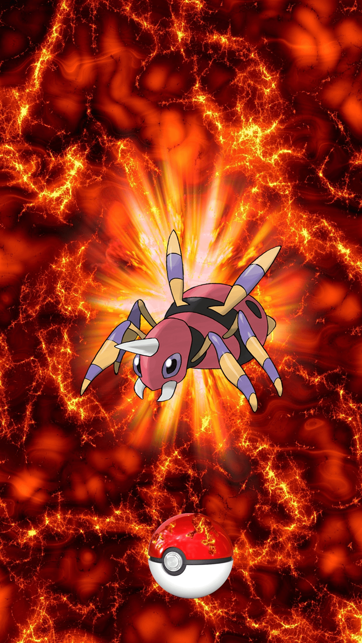 1250x2210 Fire Pokeball Ariados Unknown Spinarak, Phone