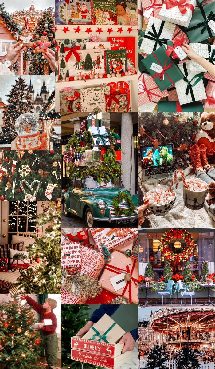 700x1200 Christmas Collage Aesthetic Ideas, Green and Red, Phone