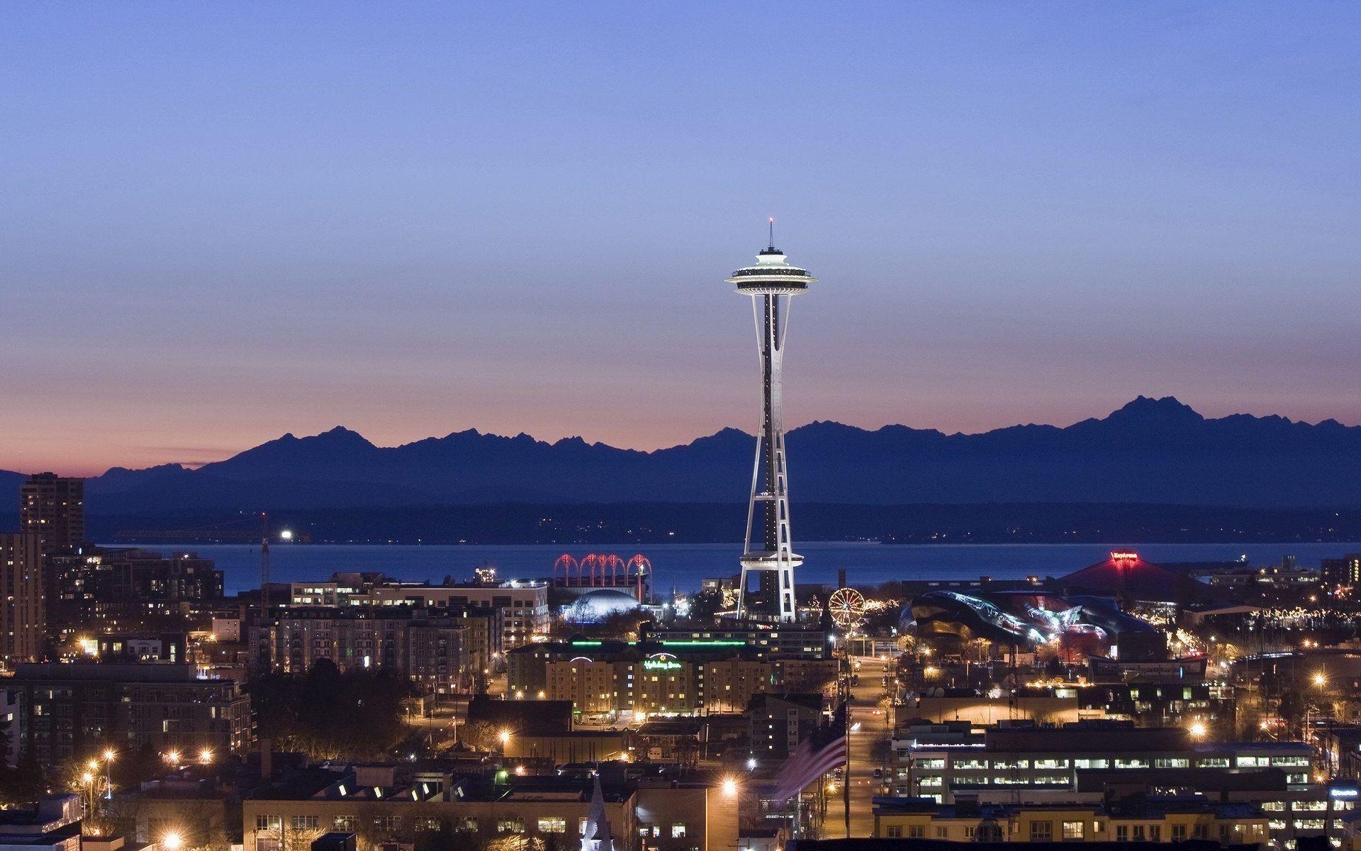 1920x1200 Seattle Tower, Washington, Seattle Skyline At Night Travel, Desktop