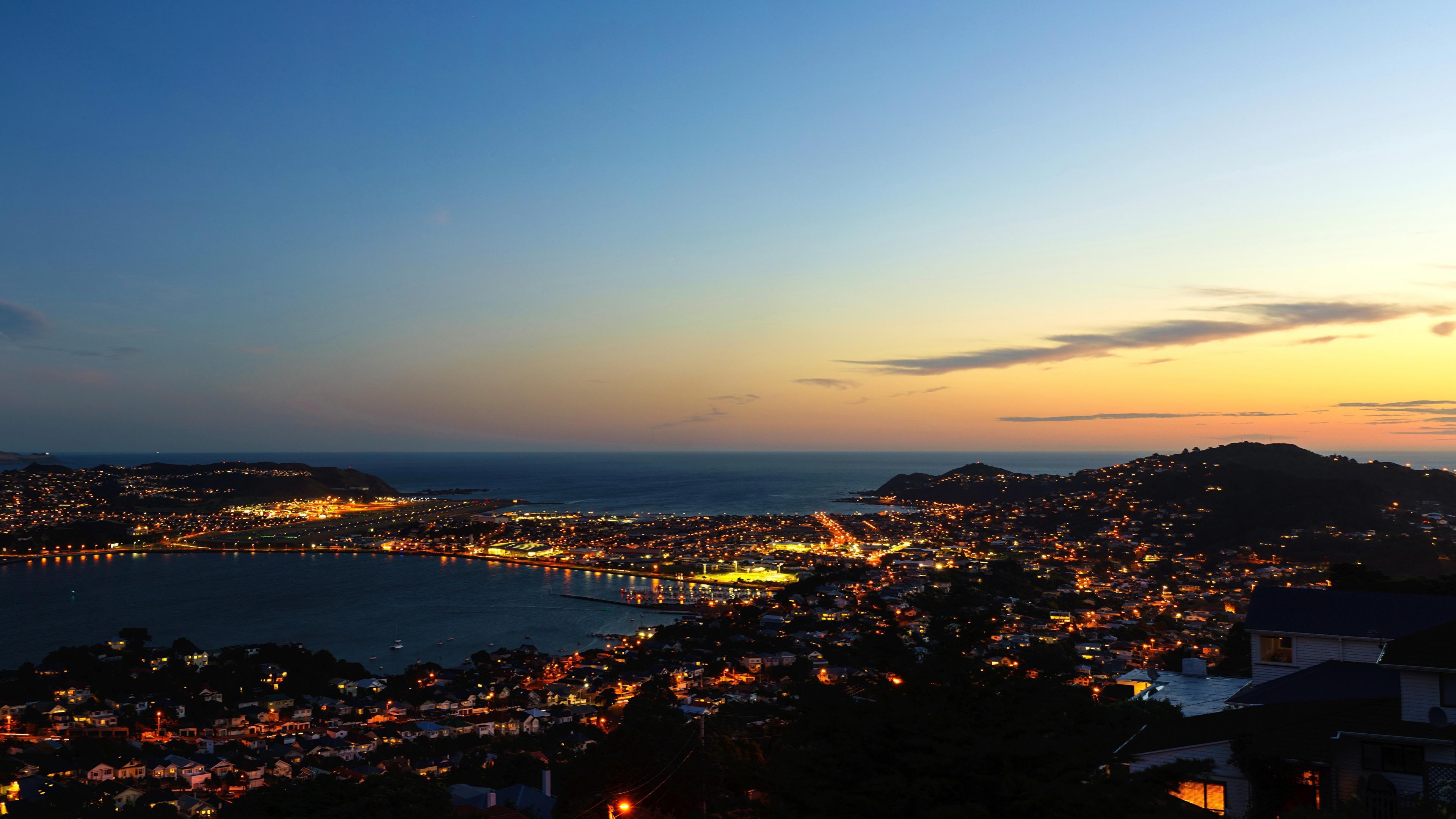 3840x2160 Photo New Zealand Wellington Sky Rivers Horizon night time, Desktop