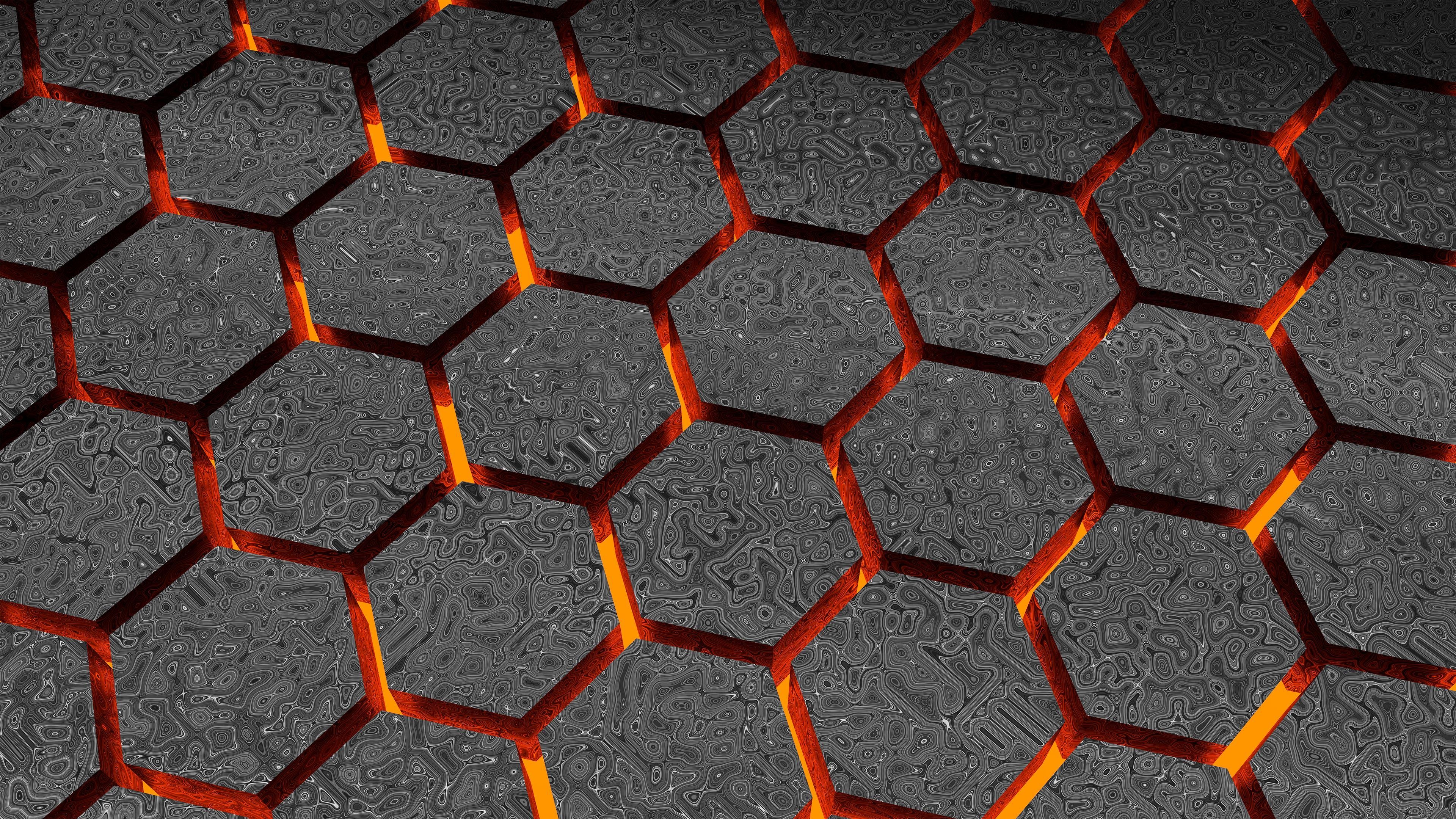 3840x2160 Lava Abstract Hexagon 3D, HD 3D, 4k Wallpaper, Image, Background, Desktop