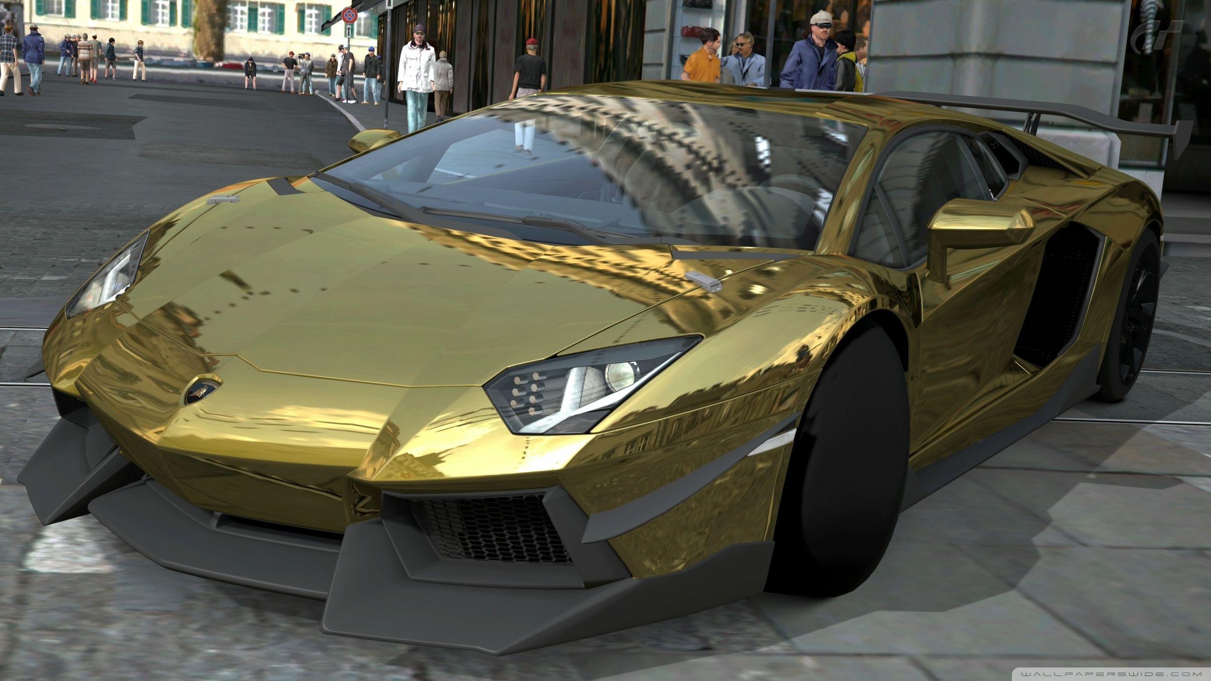 2400x1350 Lamborghini Aventador LP700 4 Gold Chrome, Gran Turismo 5 ❤ 4K HD, Desktop