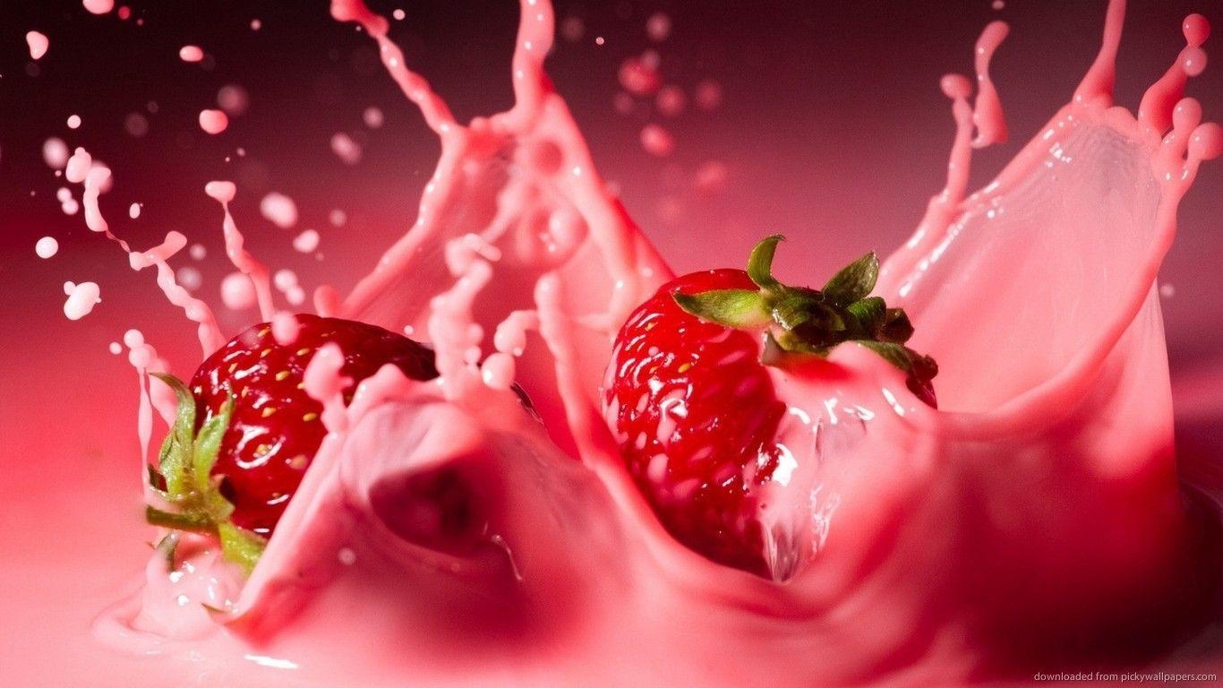 1370x770 Download  Strawberries In Pink Milk Wallpaper. Projects to, Desktop