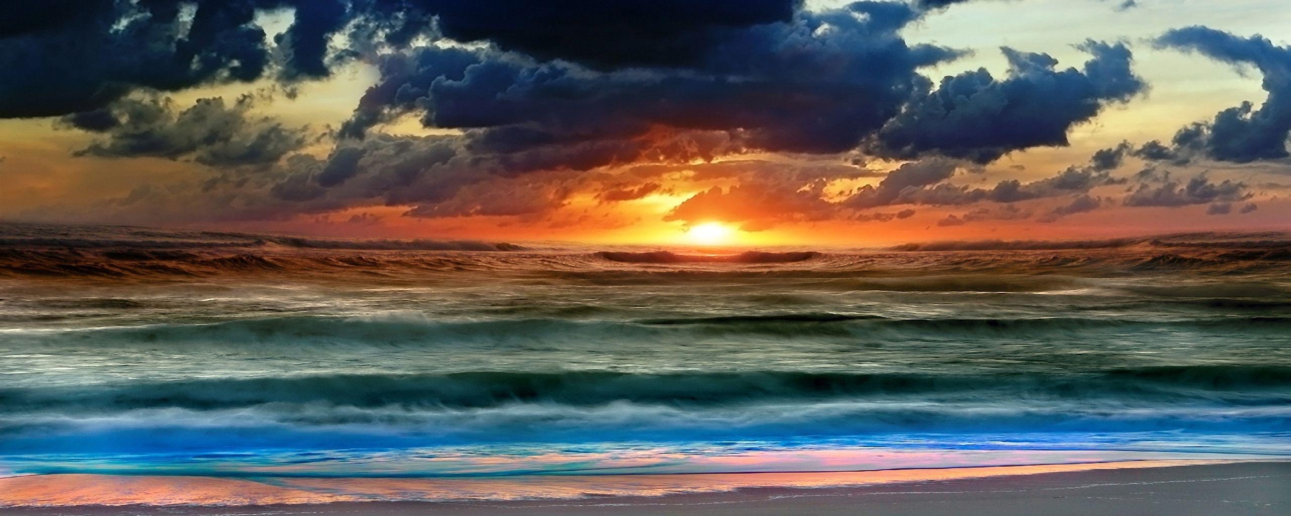 2560x1030 Pix For > Ocean Sunset Desktop Wallpaper, Dual Screen