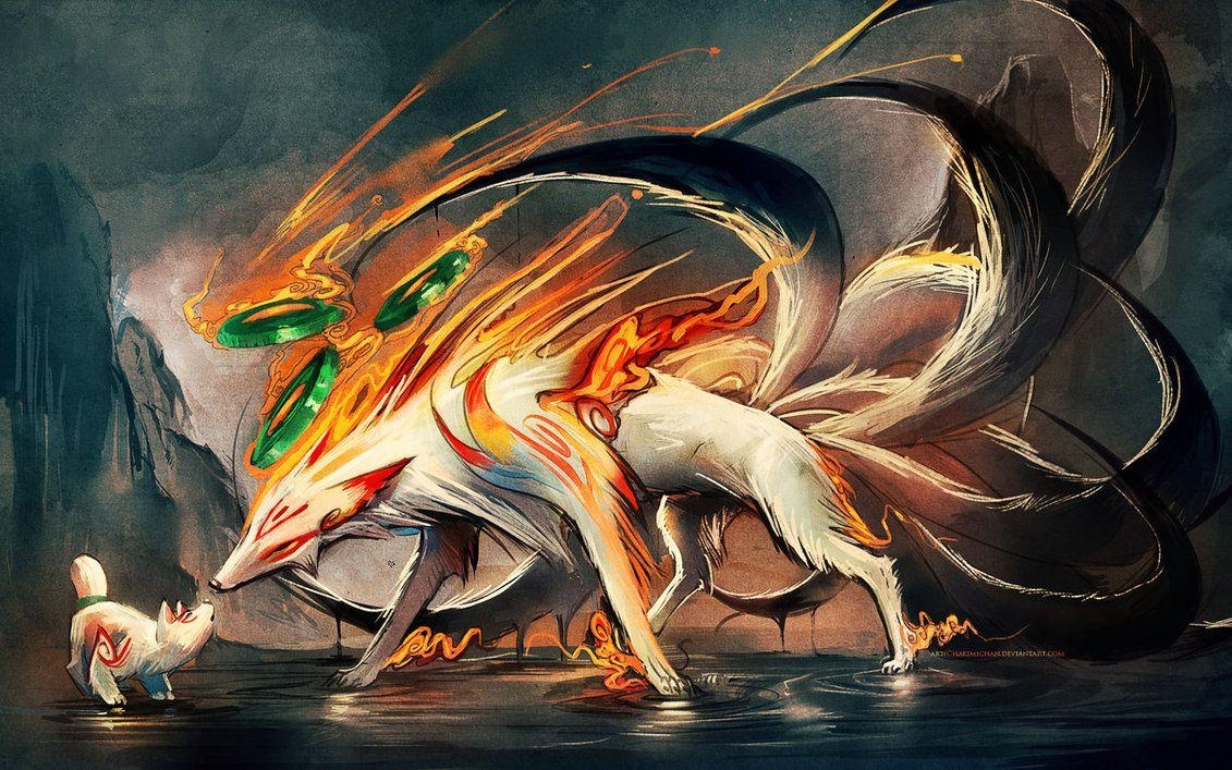 1140x710 Nine Tailed fox and Pup, Desktop