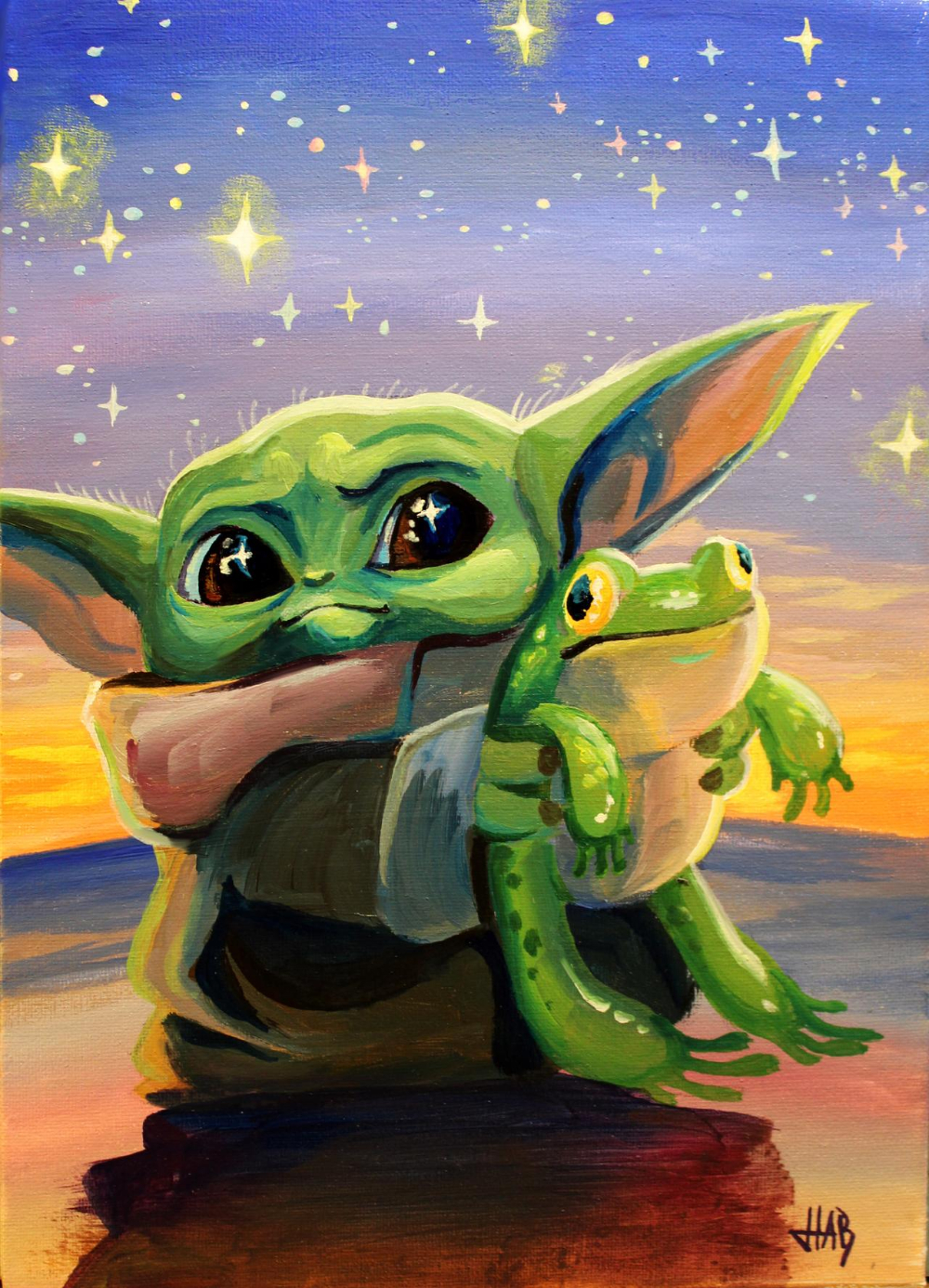 1000x1390 Baby Yoda loves Frog. Yoda art, Star wars painting, Yoda artwork, Phone