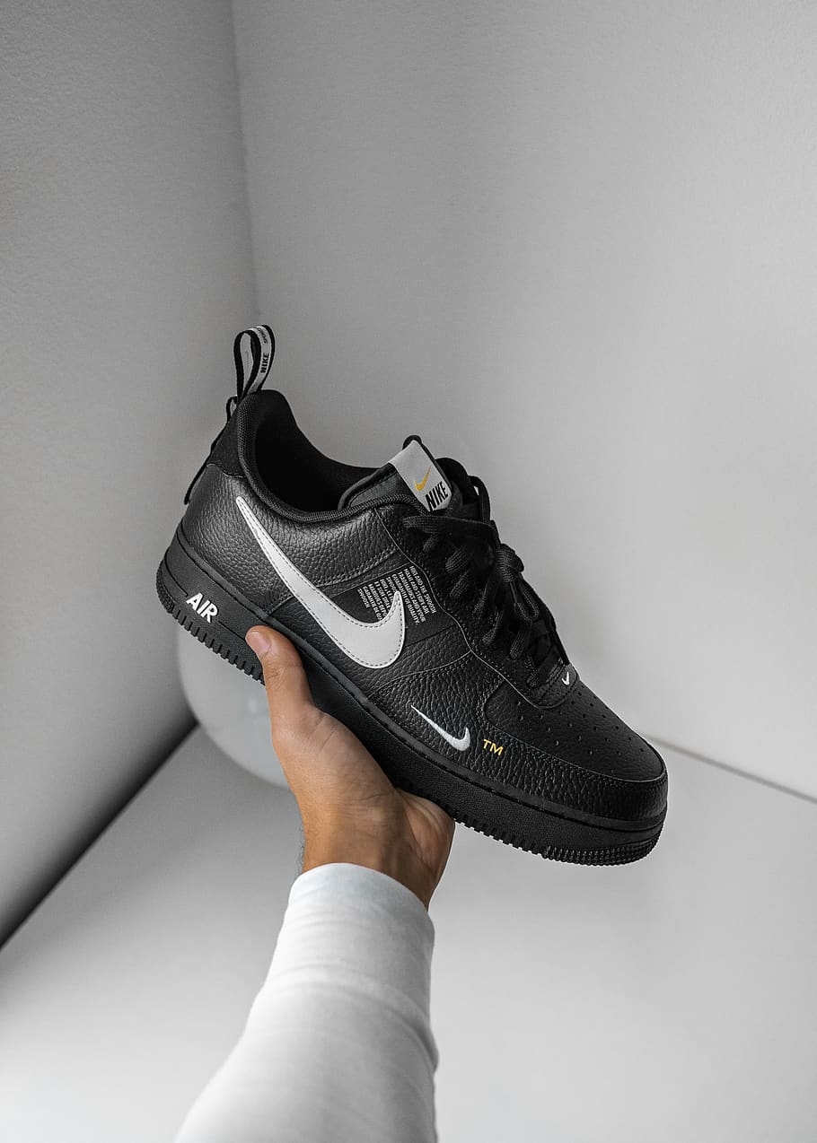 910x1280 HD wallpaper: black and white Nike Air Force 1 sneaker, human body part, one person, Phone