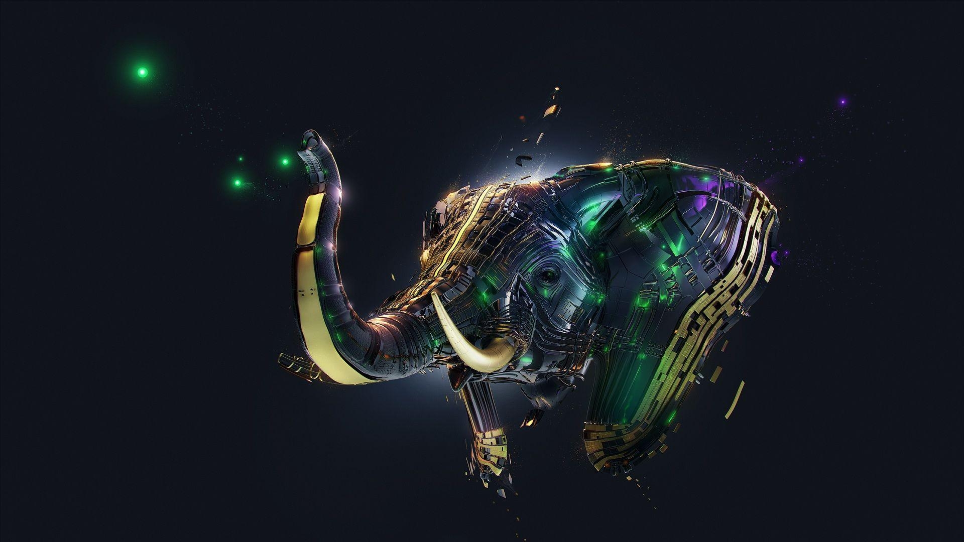 1920x1080 Digital elephant lights on black screen wallpaper. HD Wallpaper Rocks, Desktop